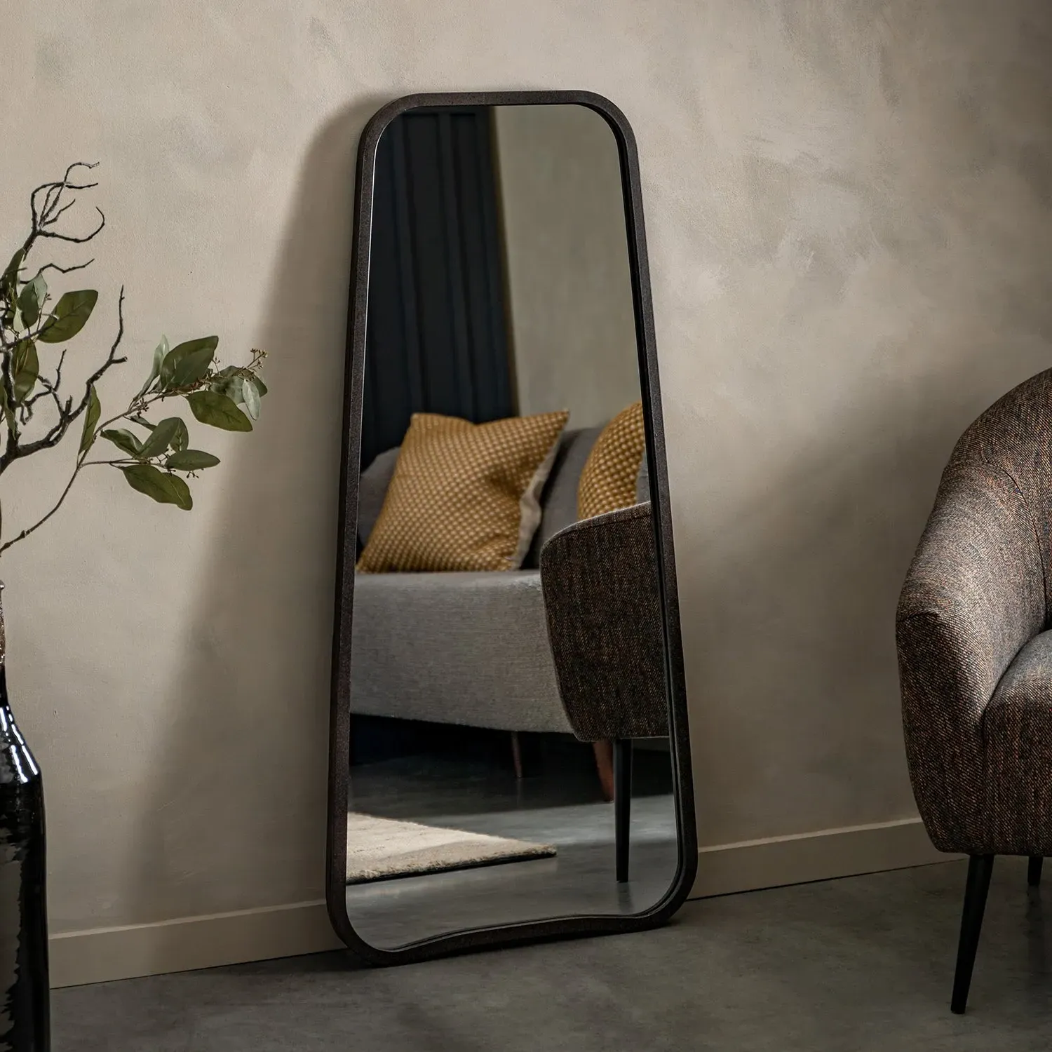 Curved Leaner Mirror - Black, Metal Frame by Julian Charles