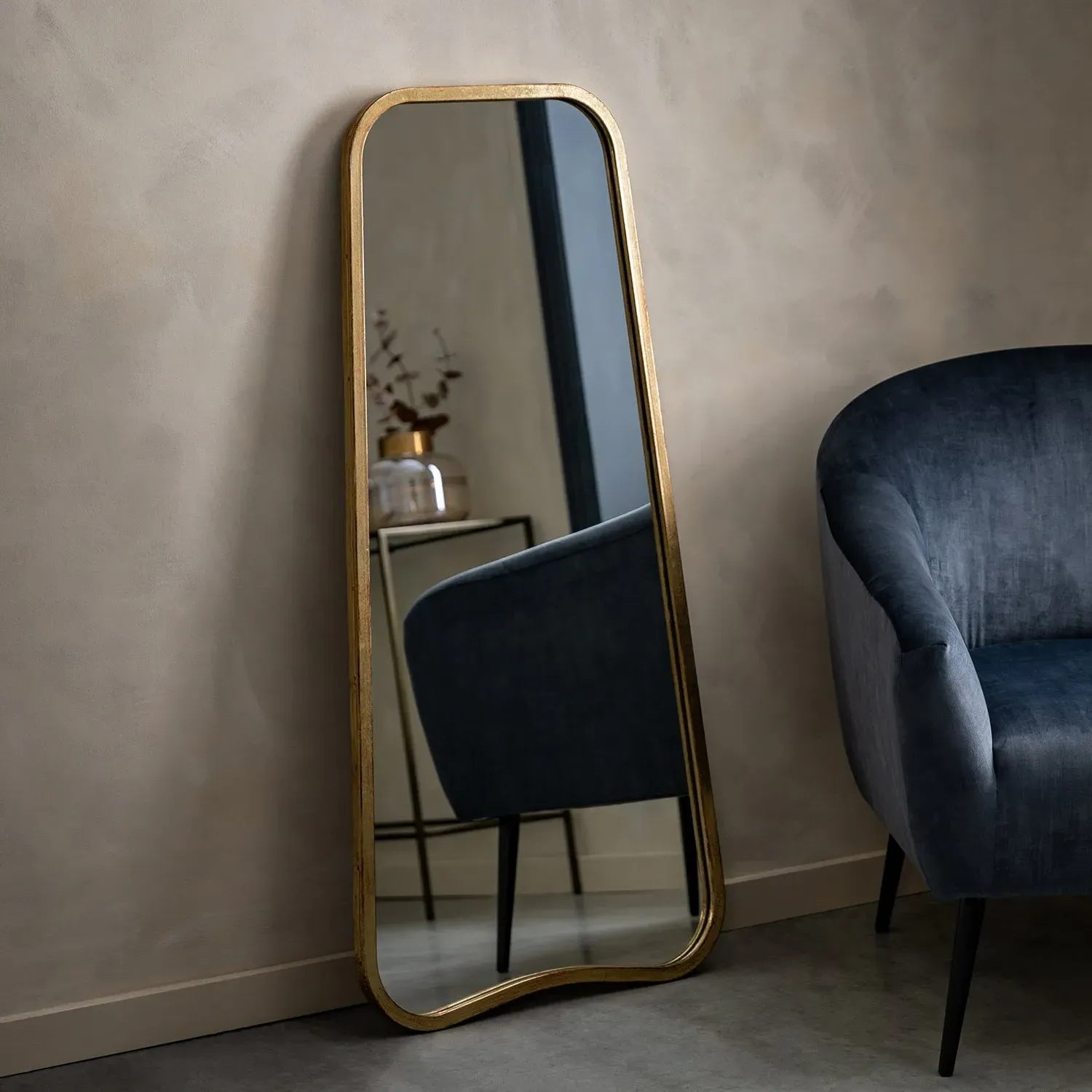 Leaner Mirror with Curved Corners - Gold, Metal by Julian Charles