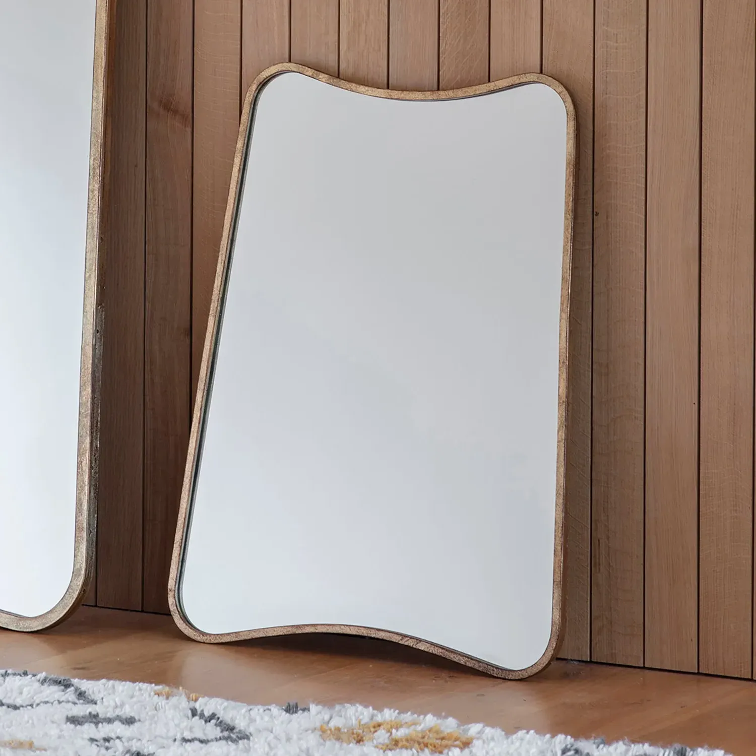 Rectangle Mirror with Curved Corners - Gold, Metal by Julian Charles