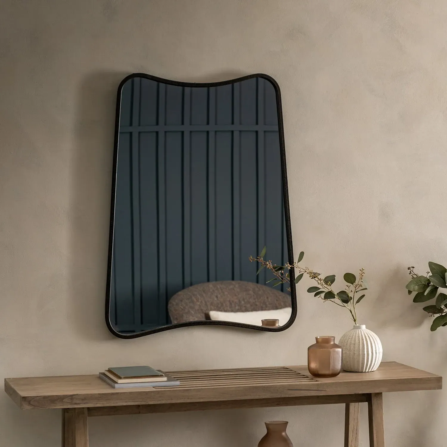 Kurva Rectangle Mirror - Black, Metal by Julian Charles