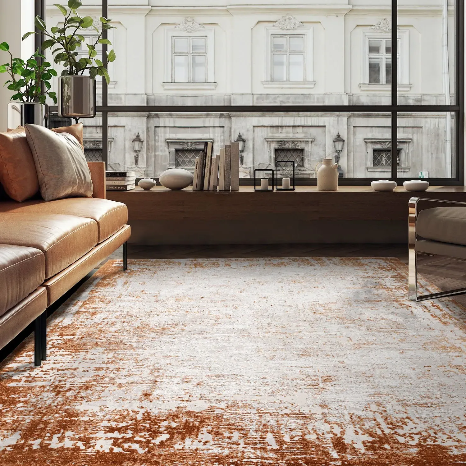 120x170cm Border Rug - Orange, Terracotta alternate view