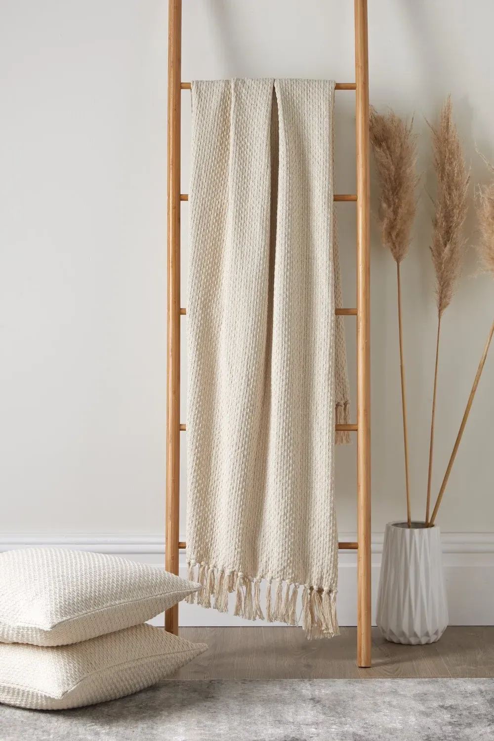 Large Cotton Throw with Basket Weave - Cream