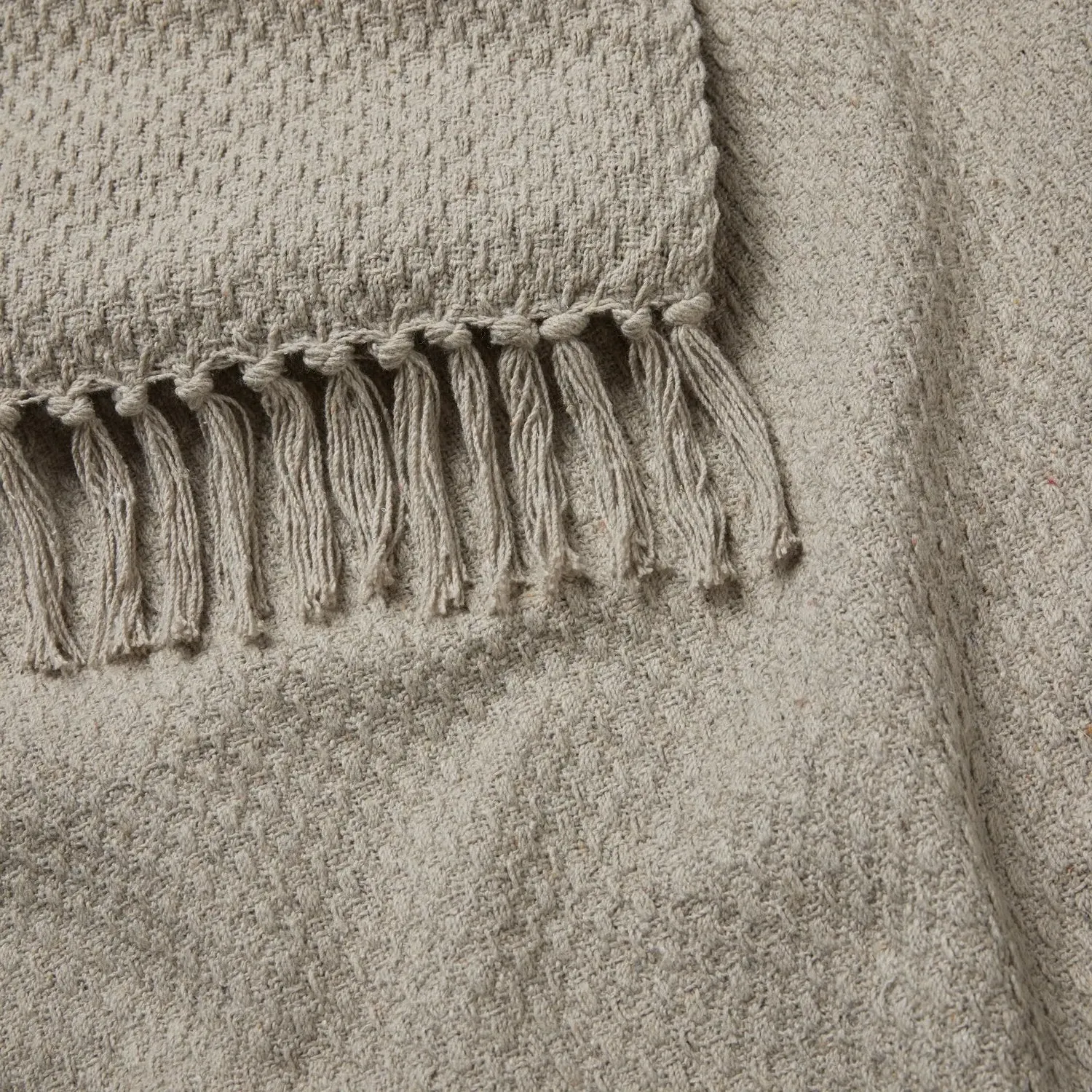 Large Cotton Throw with Basket Weave - Natural