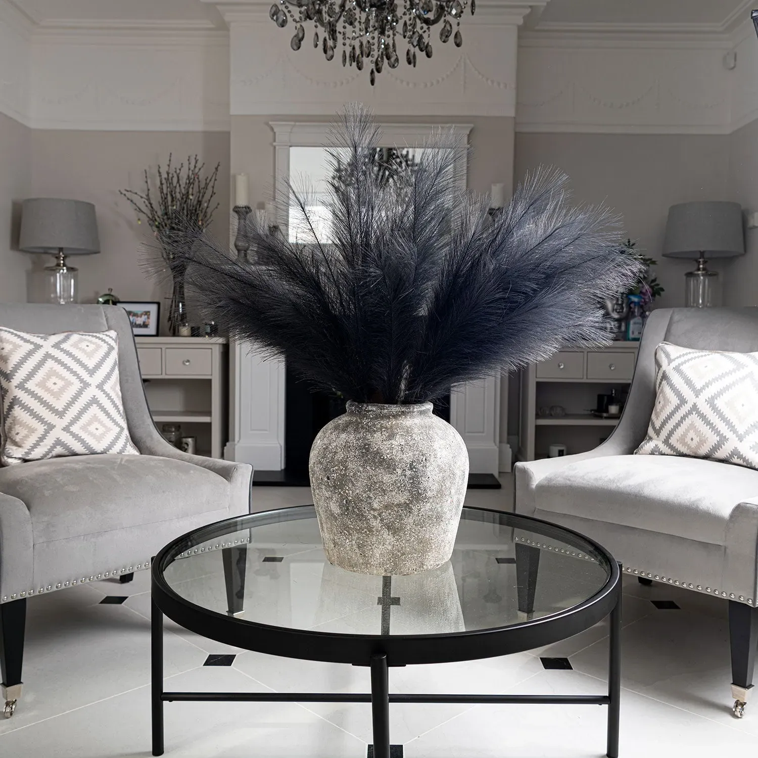 Large Faux Pampas Grass Stem - Grey