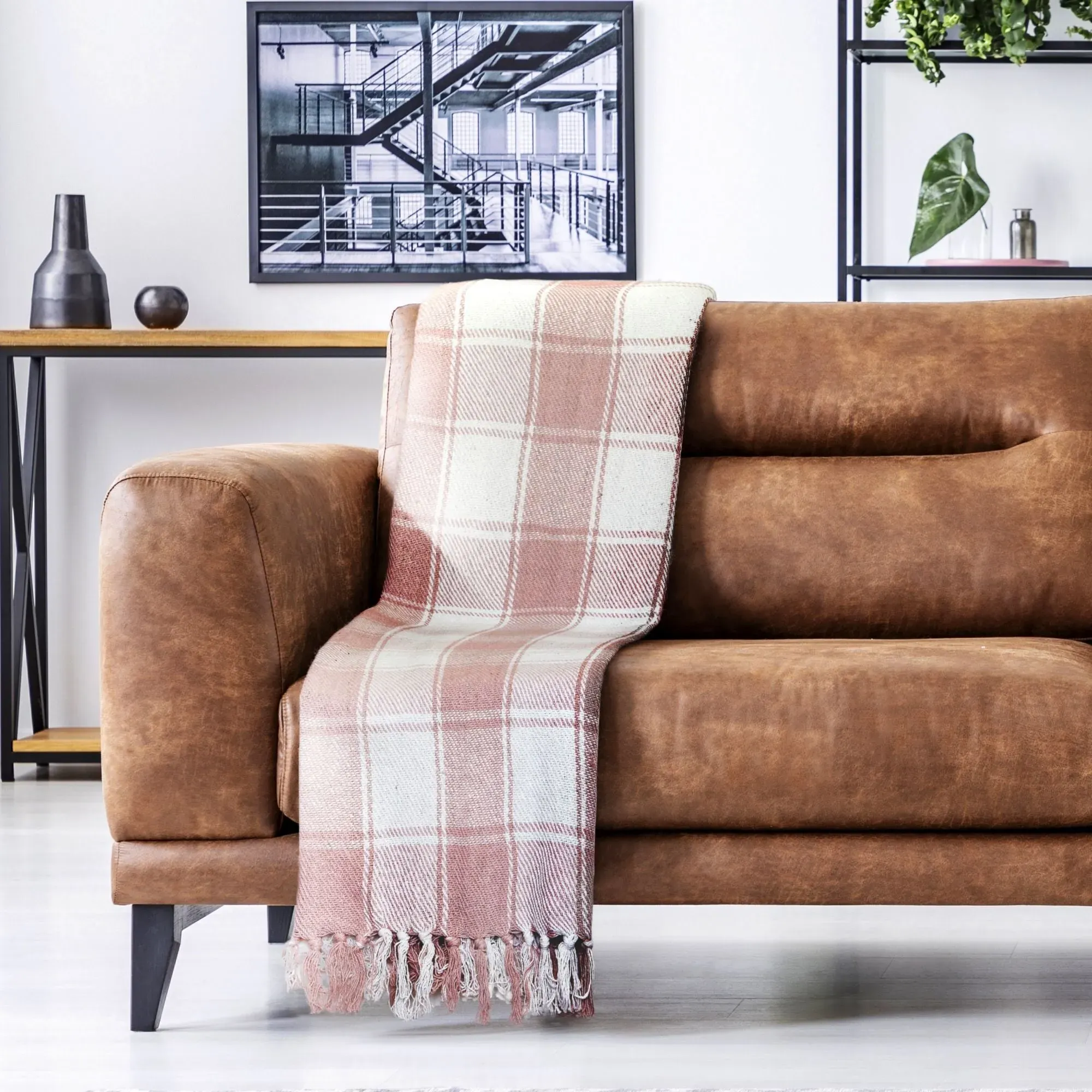 Large Geometric Throw - Pink, Recycled Cotton