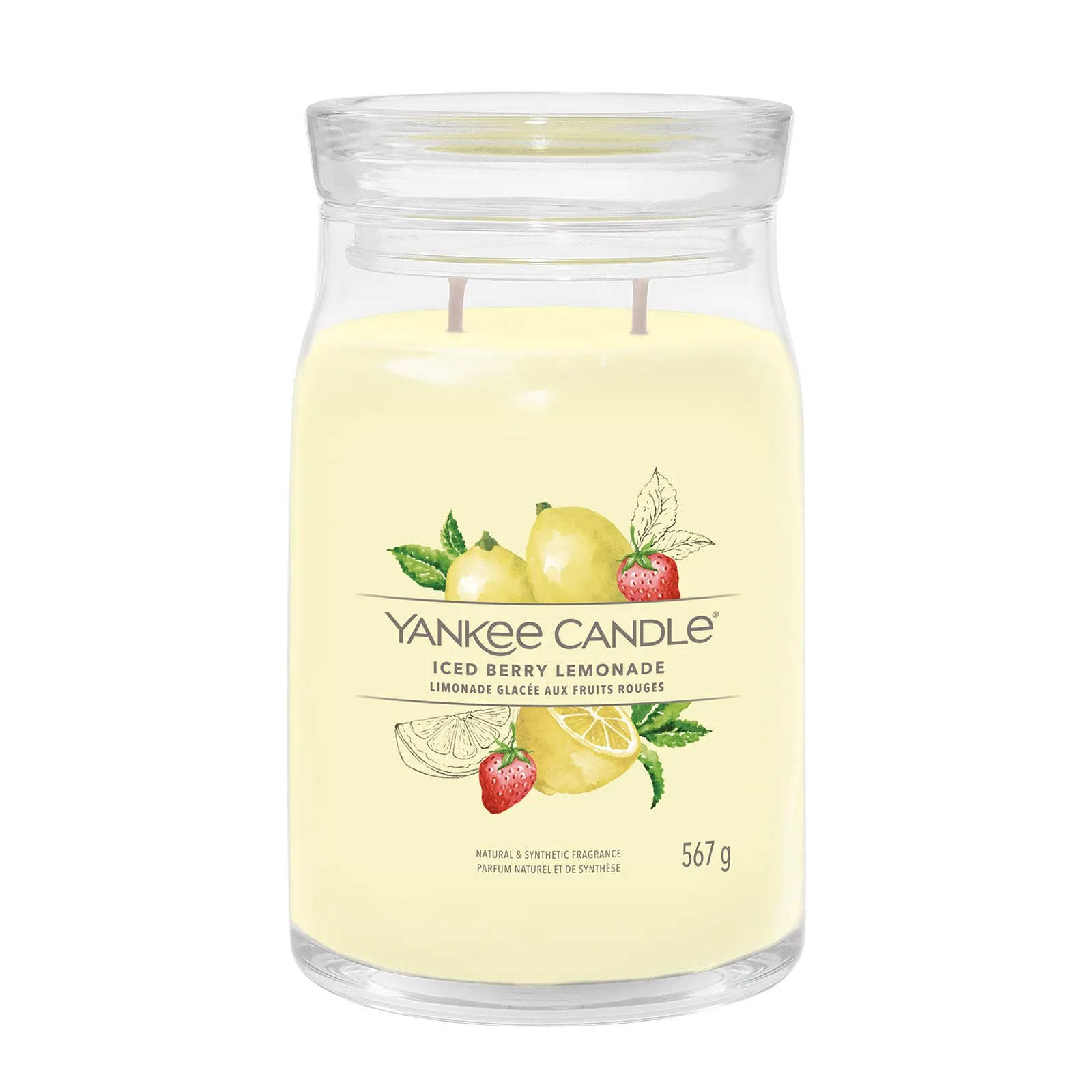 Large Jar Candle Iced Berry Lemonade - Yellow, Soy