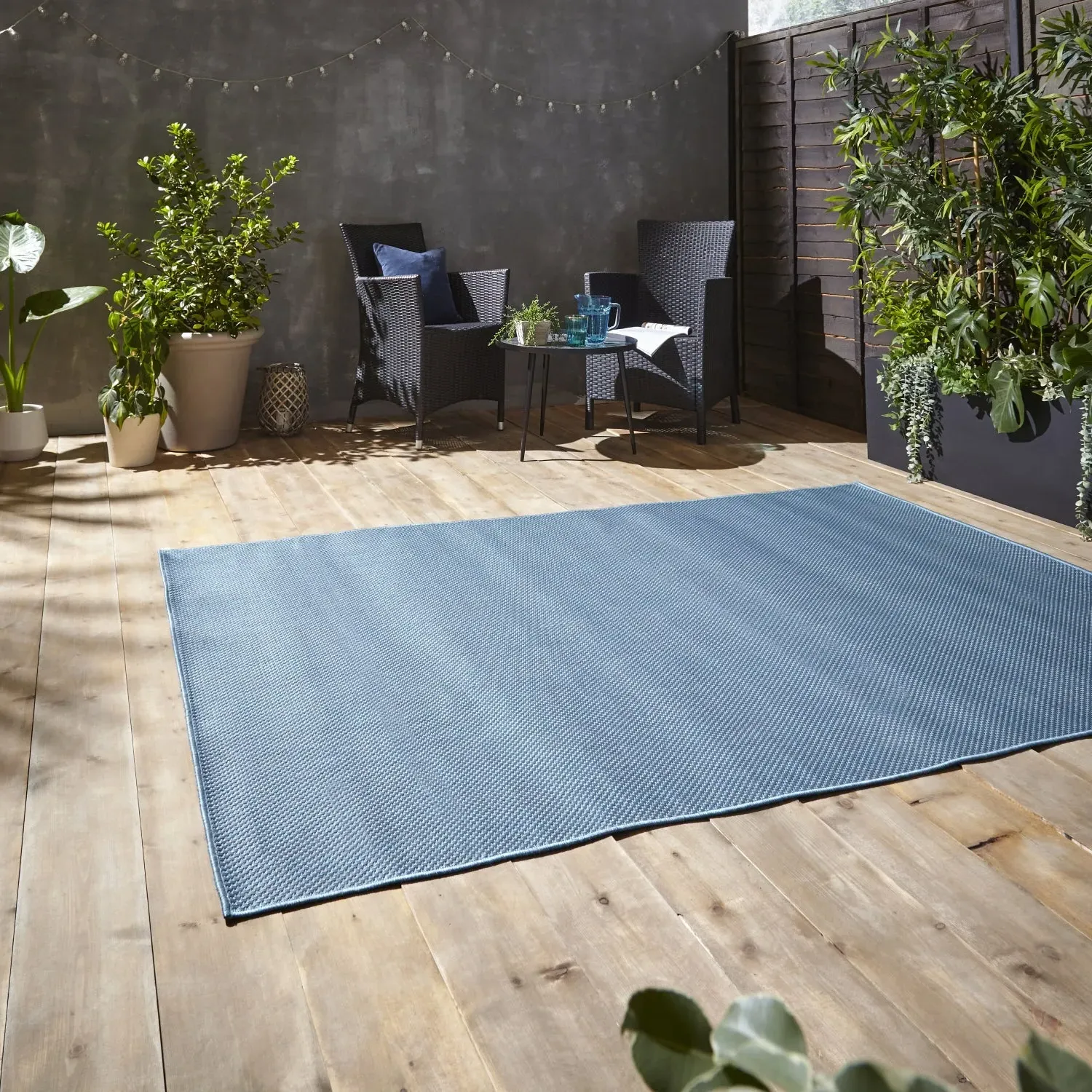 Large Outdoor Flat Weave Rug - Blue, Polypropylene