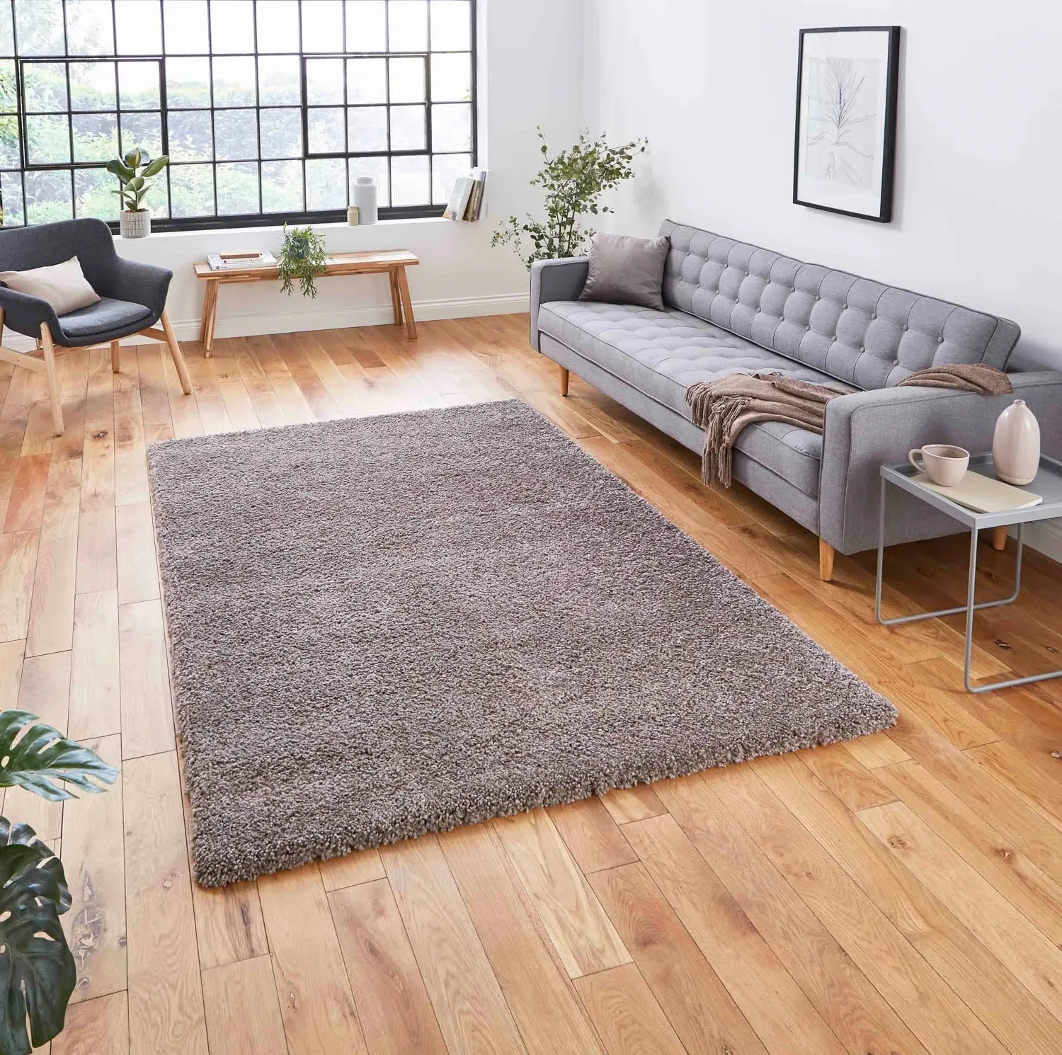 Large Shaggy Rug - Beige, Polypropylene