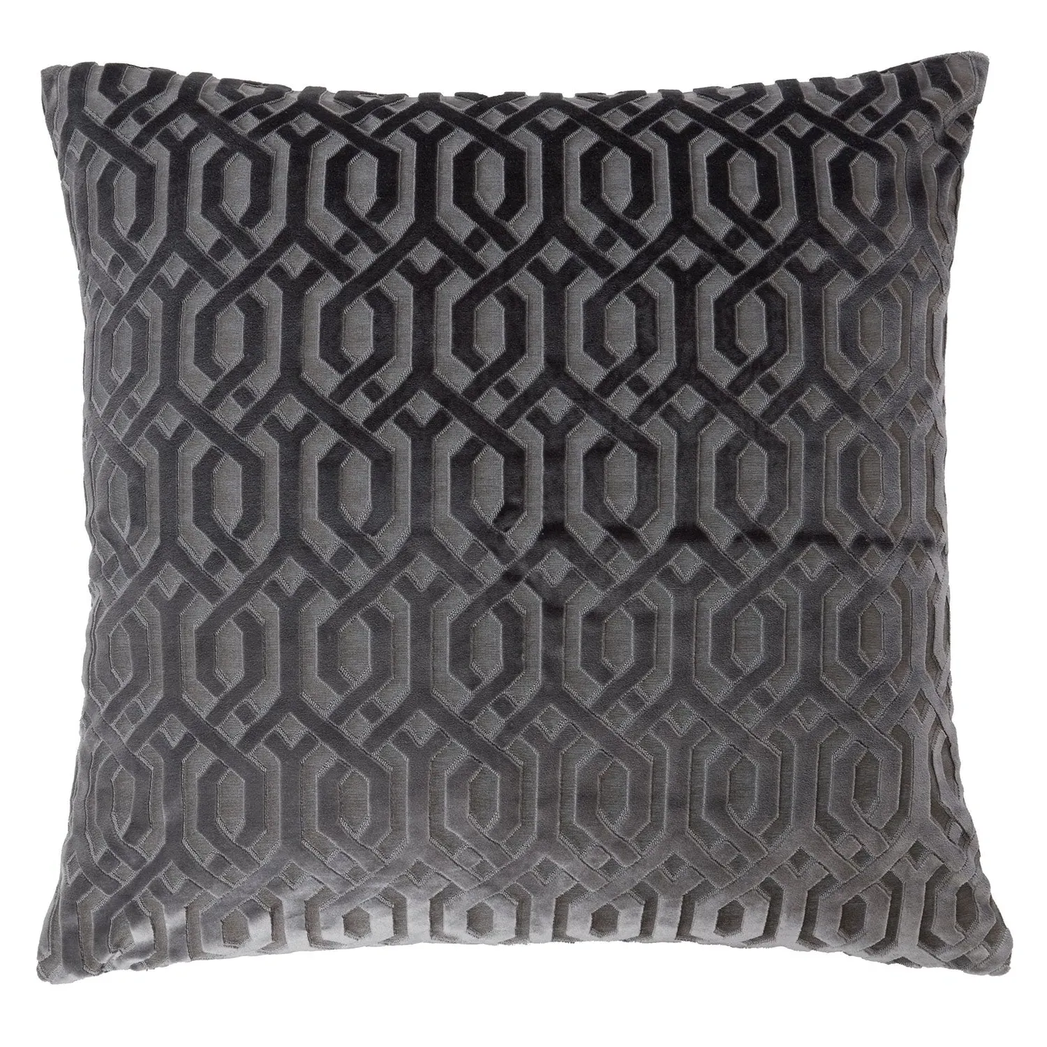 Large Square Cushion Cut Velvet - Grey