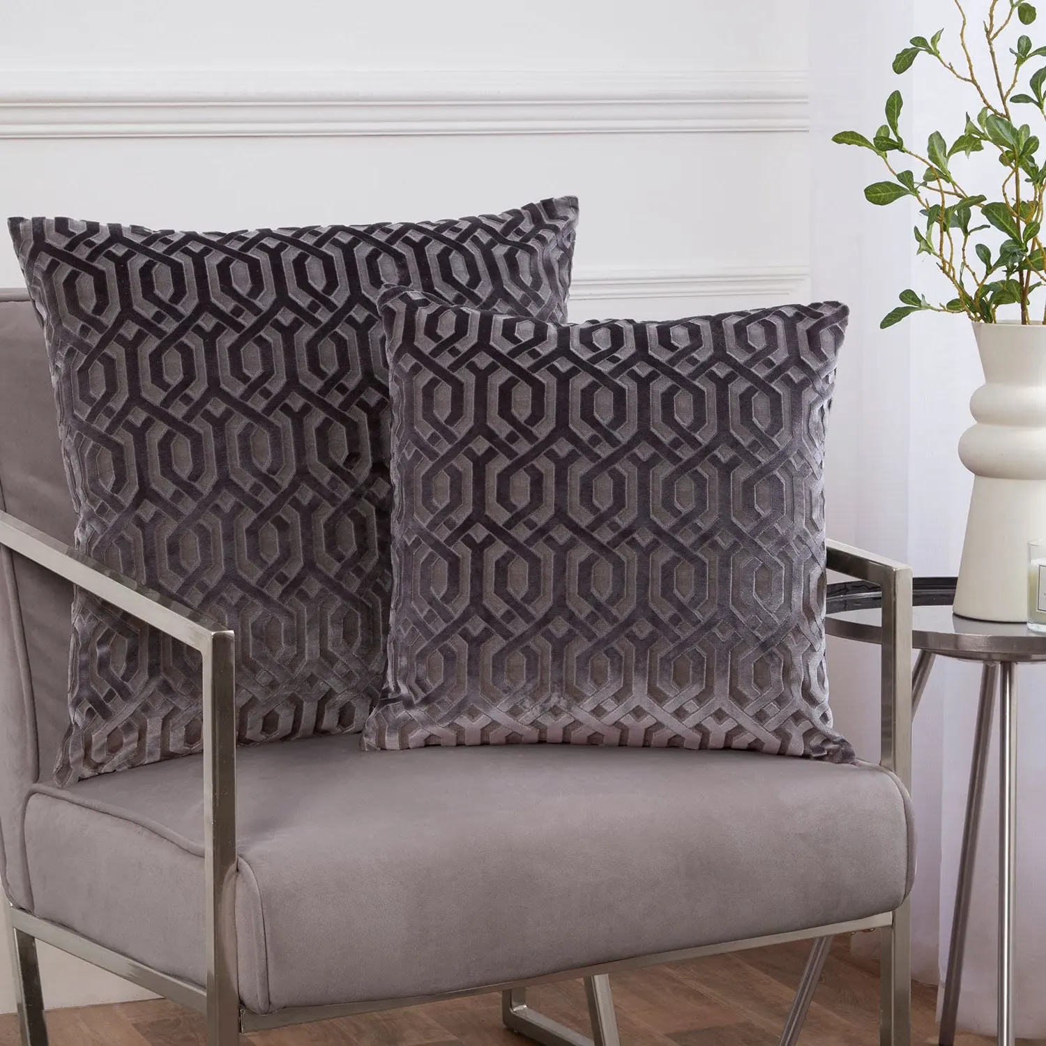 Large Square Cushion Cut Velvet - Grey image