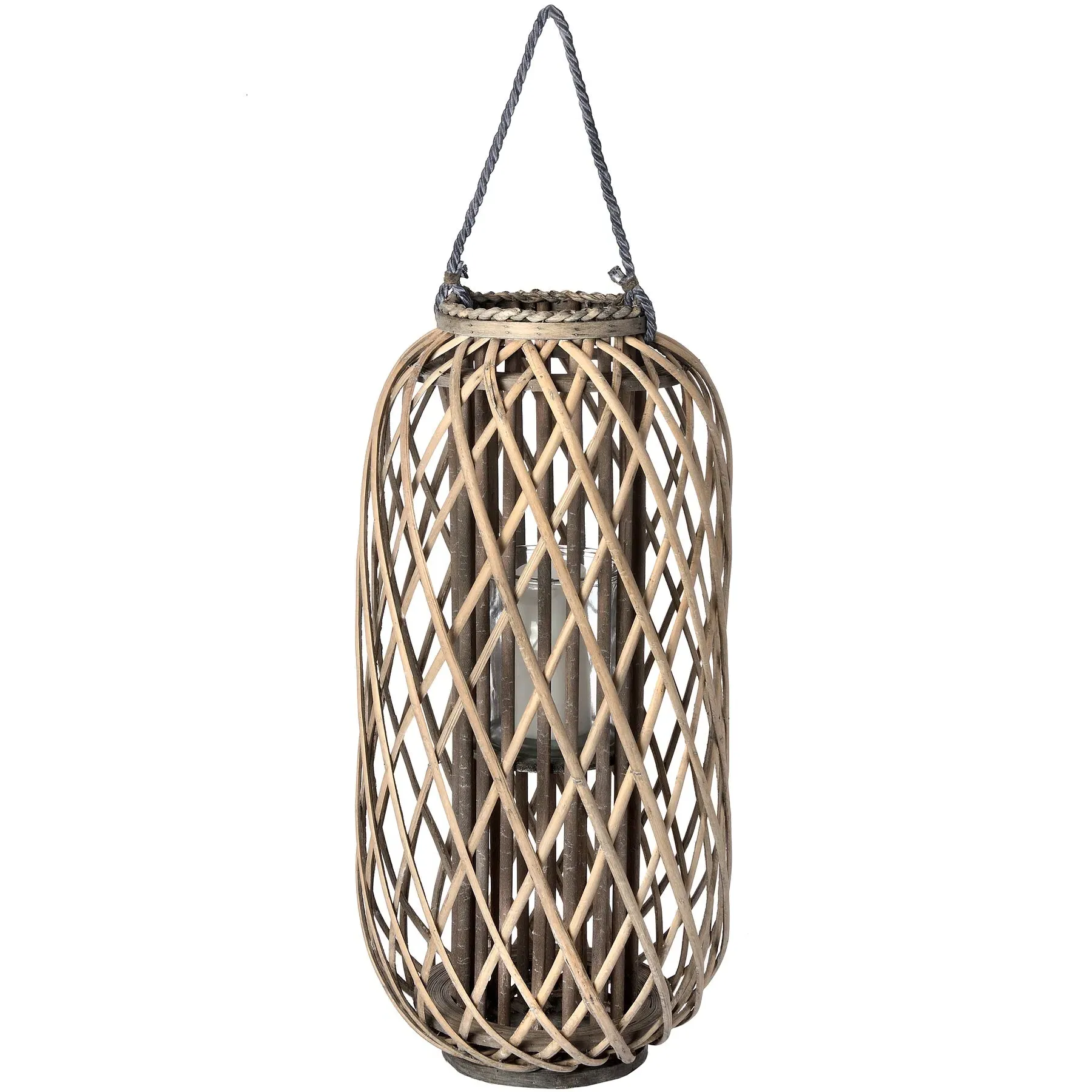Large Standing Lantern - Brown, Wicker