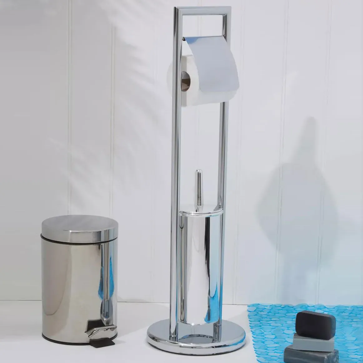 Large Toilet Brush & Roll Holder - Chrome
