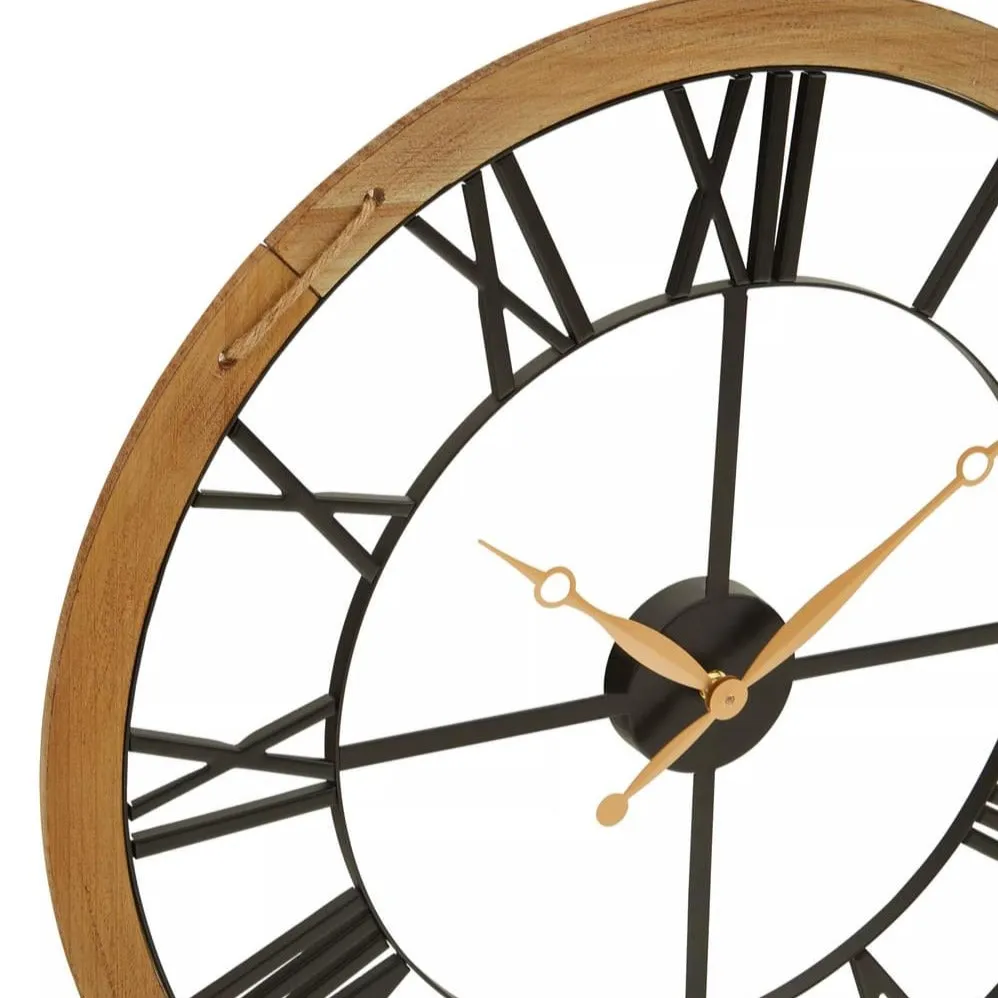 Large Wall Clock Roman Numerals - Natural Wood
