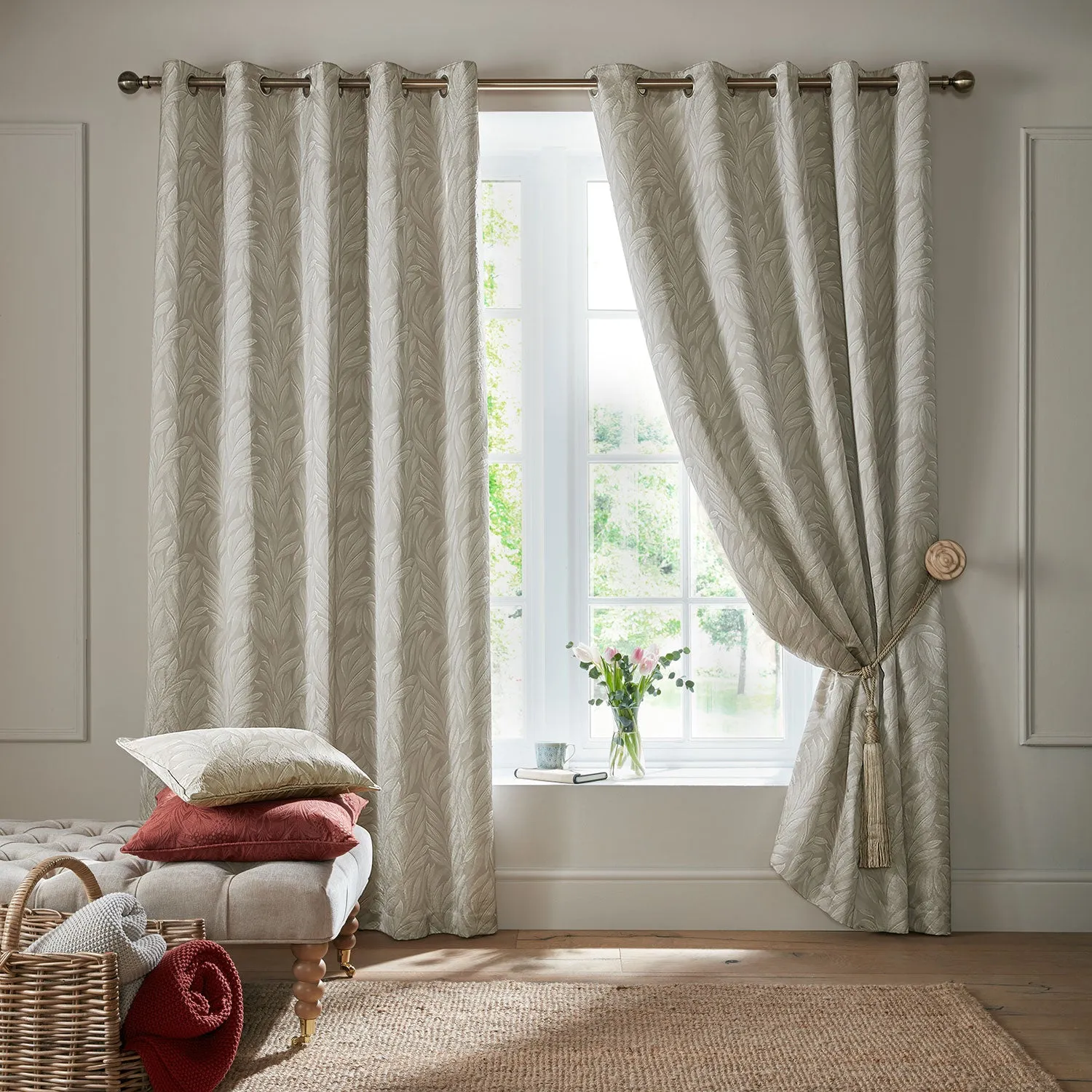 Laura Ashley Coulderton Eyelet Curtain - Natural, Satin product