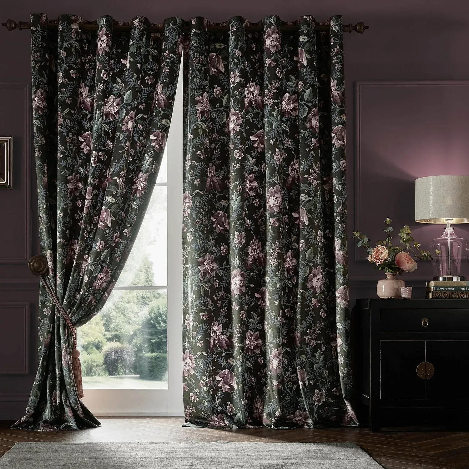 Laura Ashley Edita's Garden Eyelet Curtains W165 x L229cm - Charcoal, Velvet product