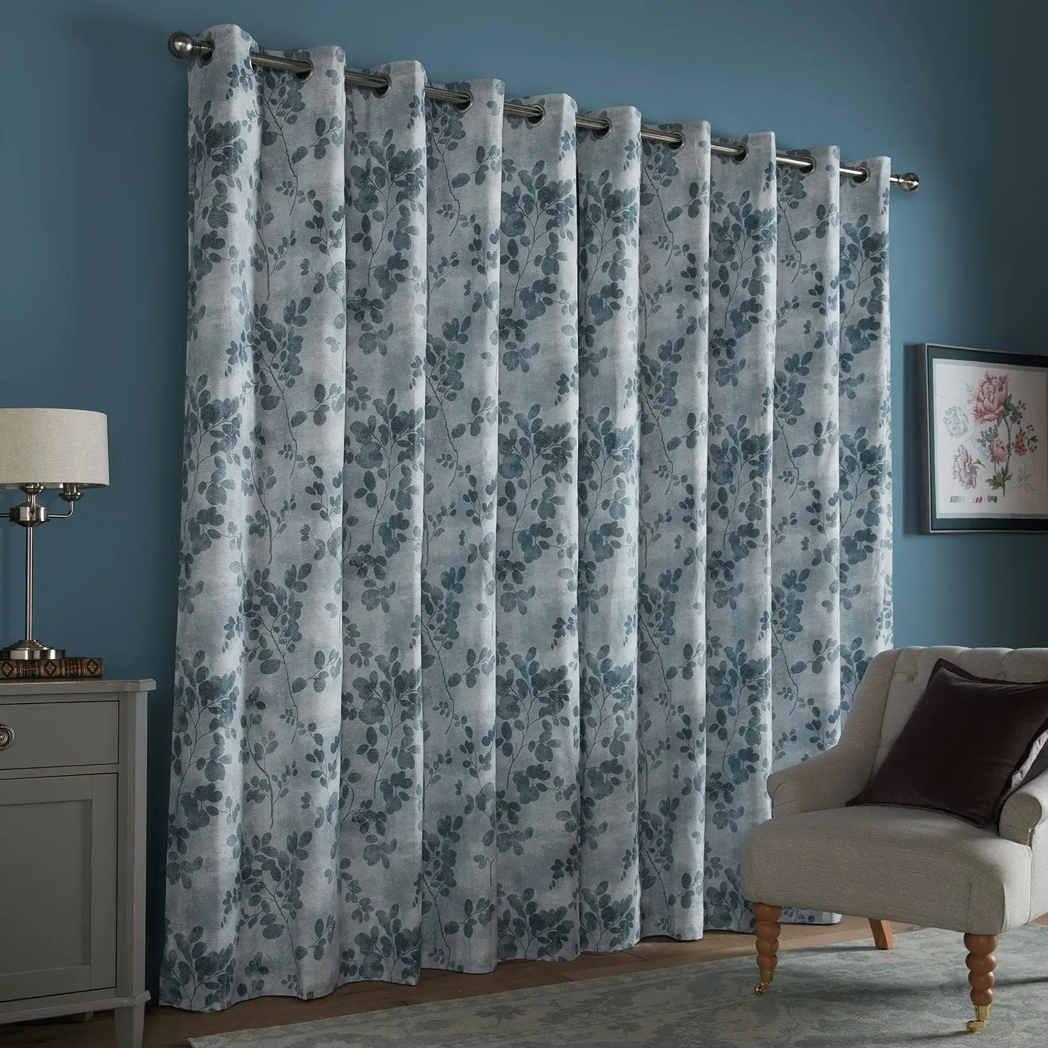 Laura Ashley Millhayes Blackout Eyelet Curtains - Smoke Blue, Cotton alternate view