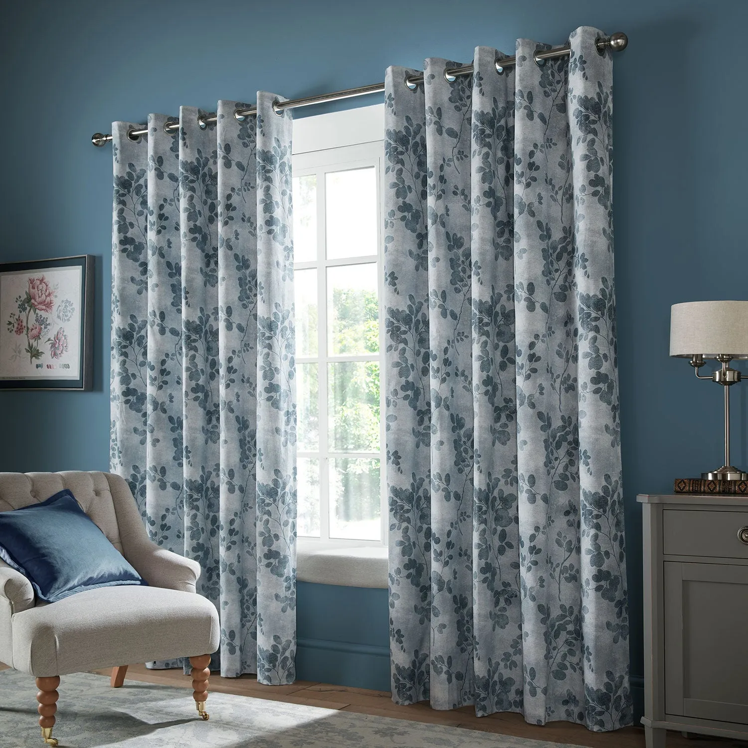 Laura Ashley Millhayes Blackout Eyelet Curtains - Smoke Blue, Cotton product