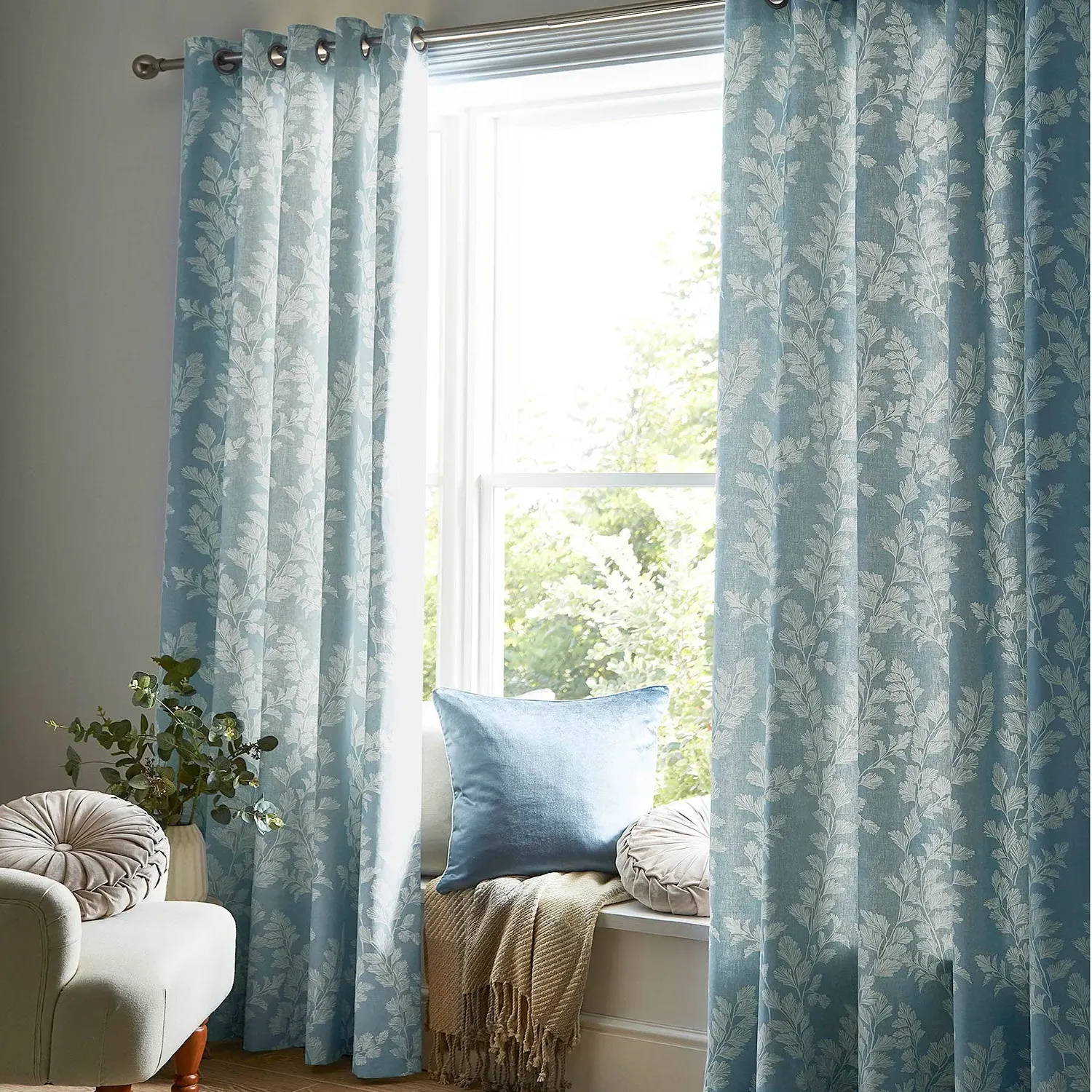 Laura Ashley Waxham Eyelet Curtain - Seaspray Blue, Cotton product