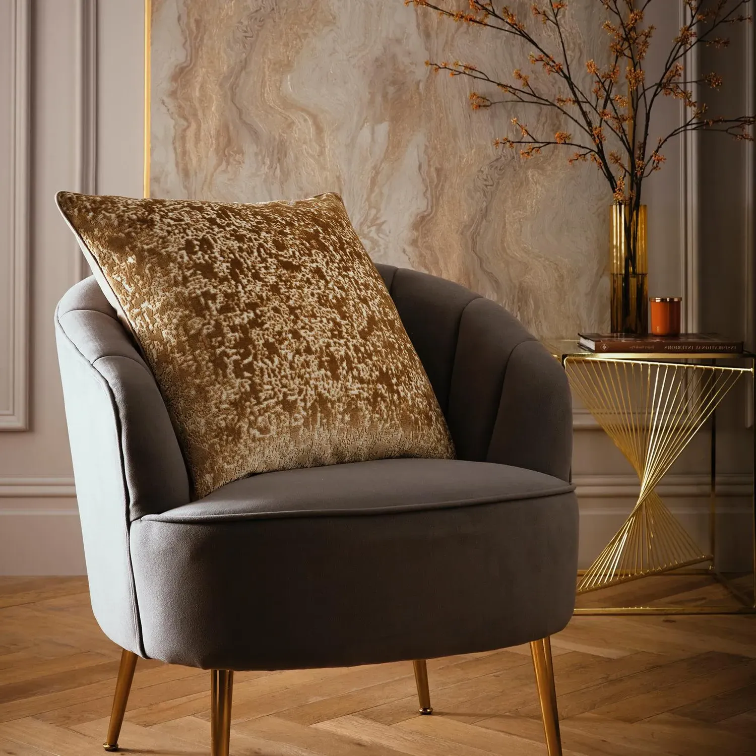 Laurence Llewelyn-Bowen Atlas Large Cushion - Gold, Jacquard Velvet product
