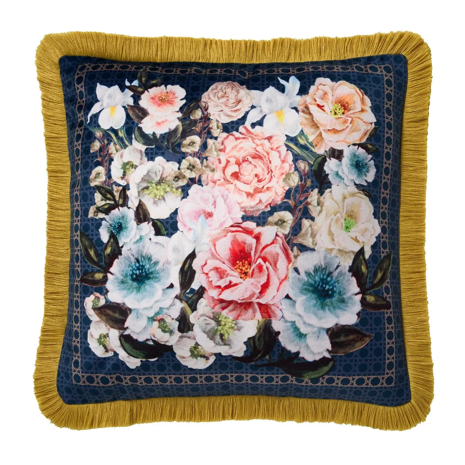Laurence Llewelyn-Bowen Bouquet List Filled Cushion - Navy, Velvet by Julian Charles