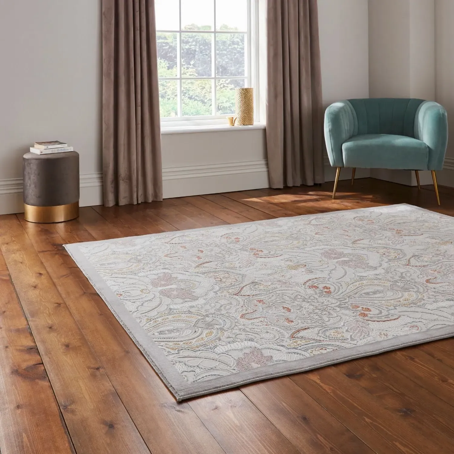 120x170cm Damask Rug - Grey, Polyester alternate view
