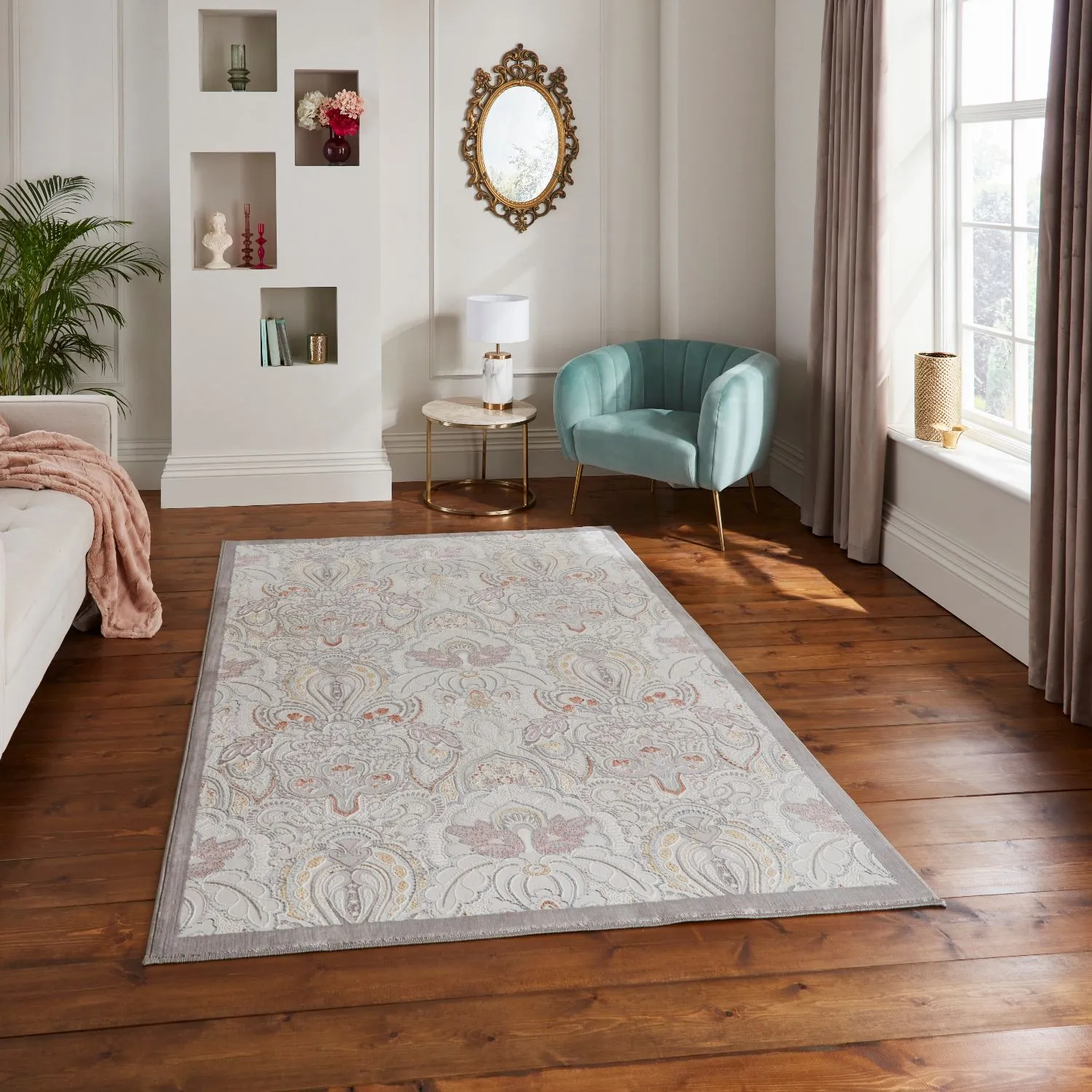 120x170cm Damask Rug - Grey, Polyester product