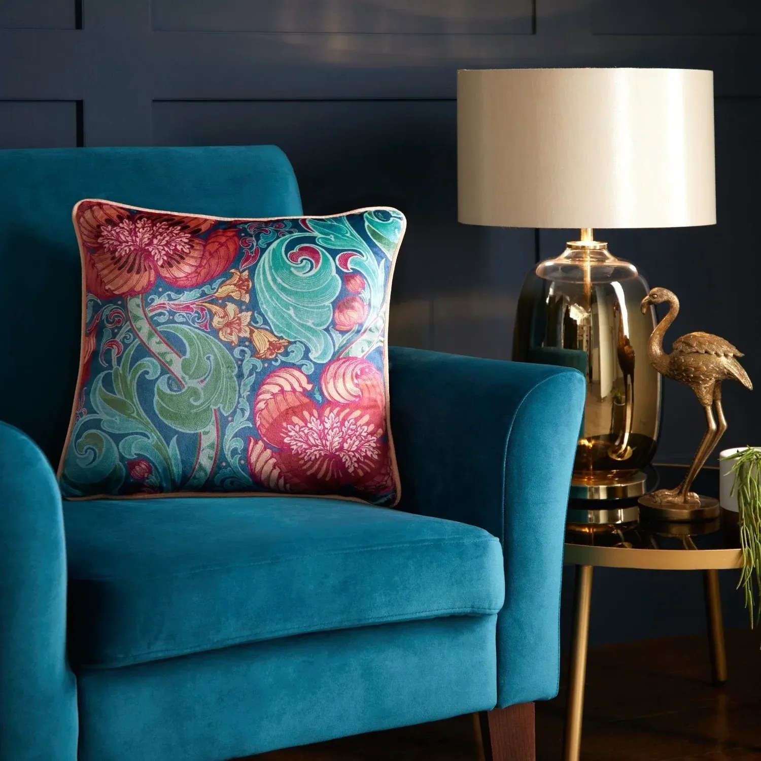 Square Velvet Cushion with Piping - Blue product