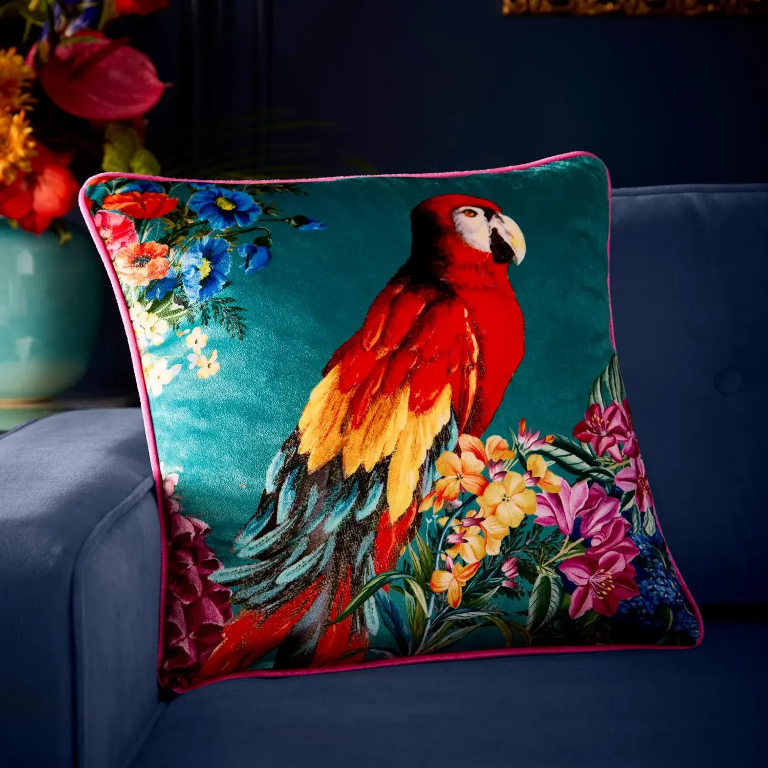 Laurence Llewelyn-Bowen Polly Amorous Velvet Cushion - Green product