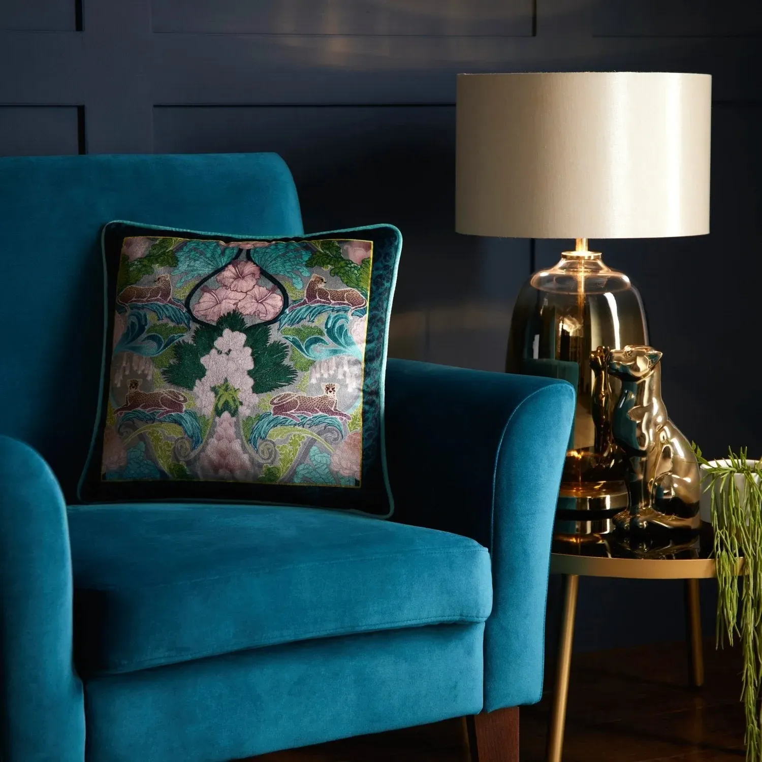 Square Cushion with Piping - Teal, Velvet product