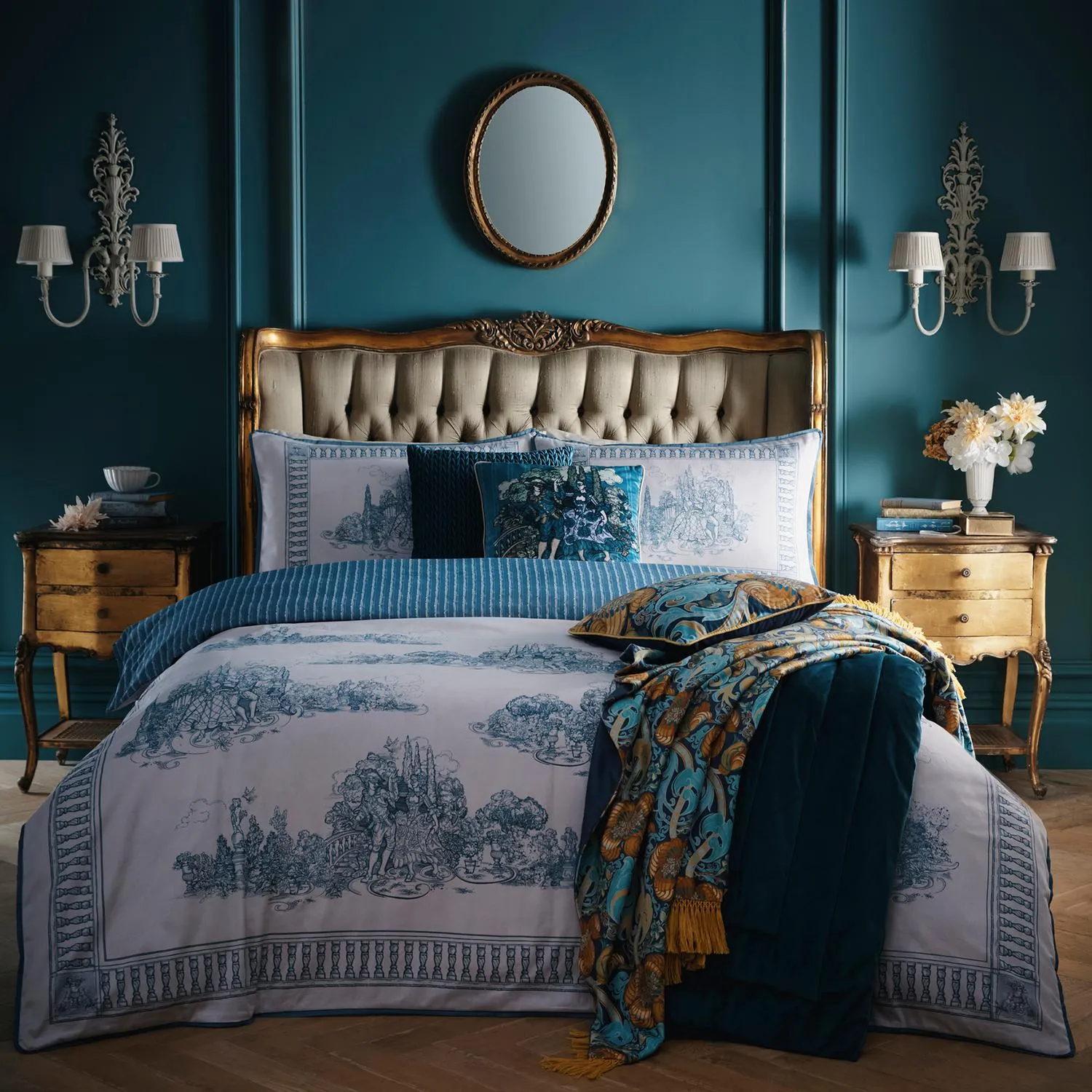 Laurence Llewelyn-Bowen Tuscan Toile Double Duvet Set - Blue, Cotton by Julian Charles