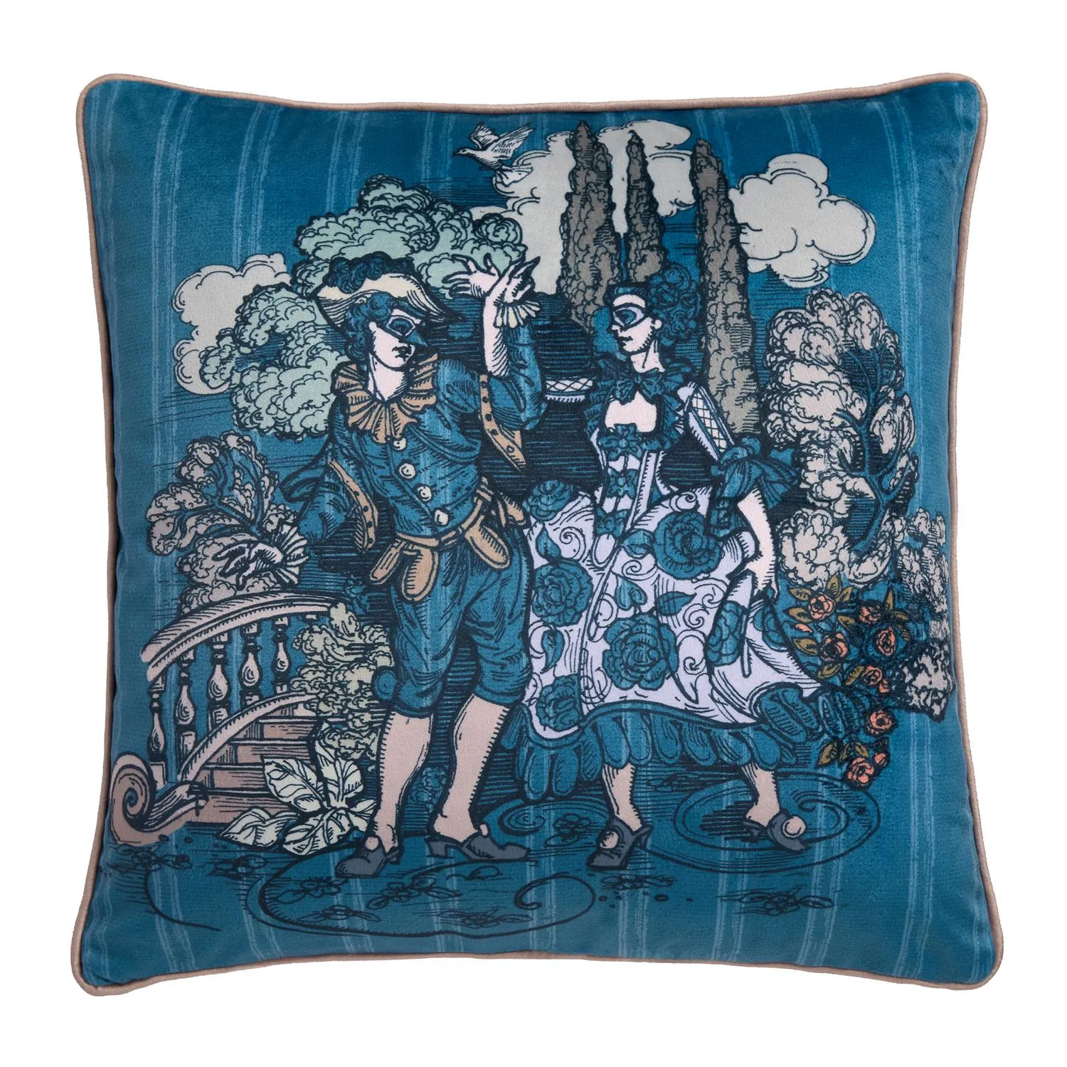 Laurence Llewelyn-Bowen Tuscan Toile Velvet Cushion - Blue by Julian Charles, alternate view