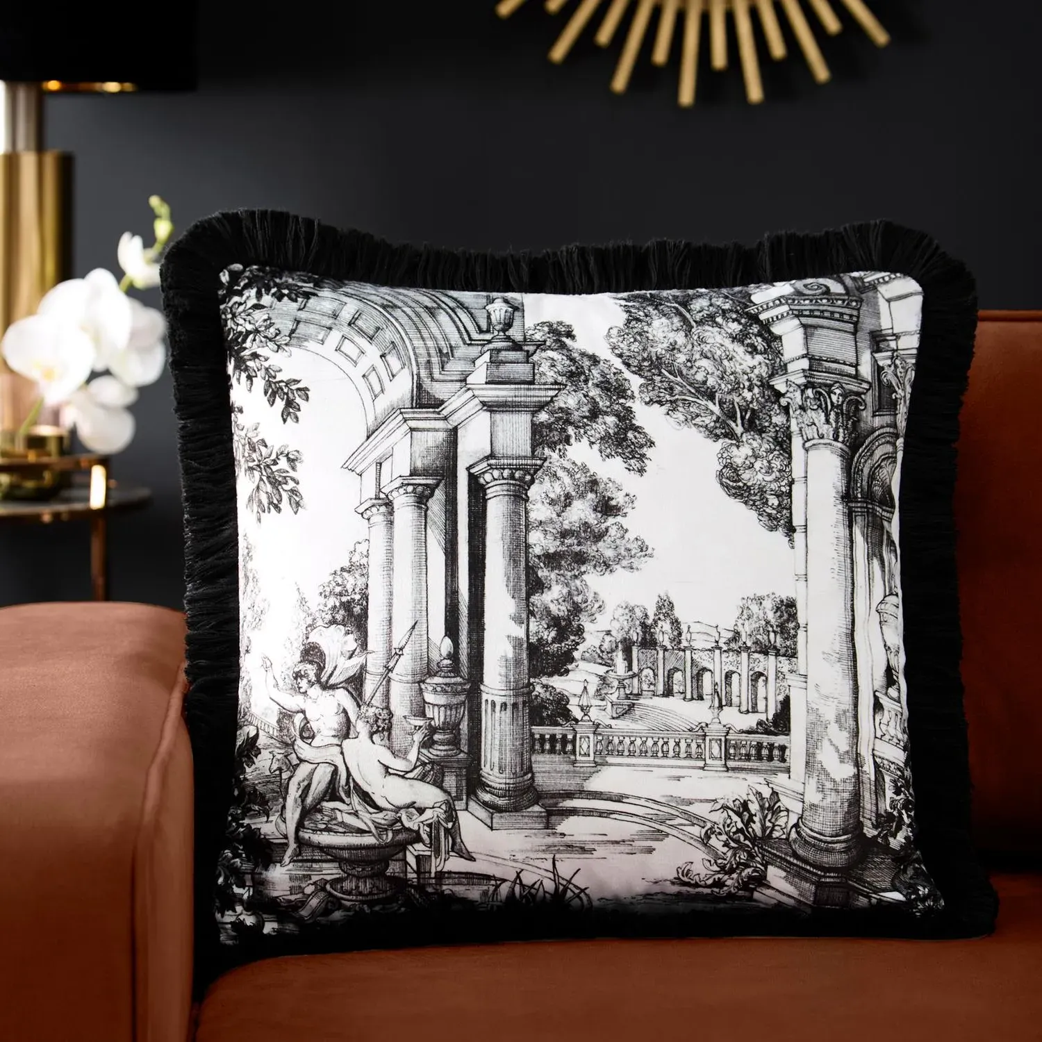 Laurence Llewelyn-Bowen Velvet Vista Square Cushion - Monochrome product
