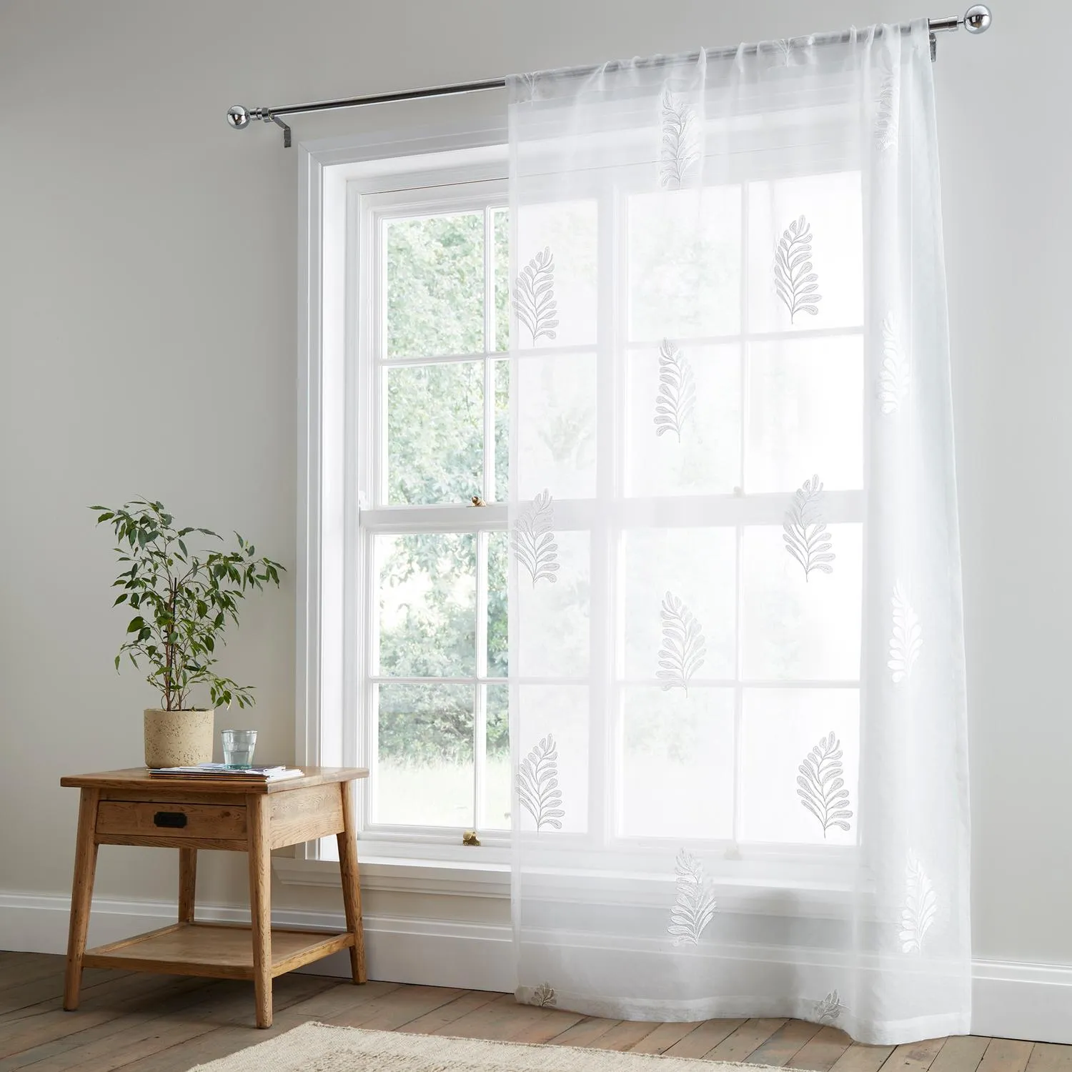 Leaf Embroidered Voile Slot Top Panel - White product