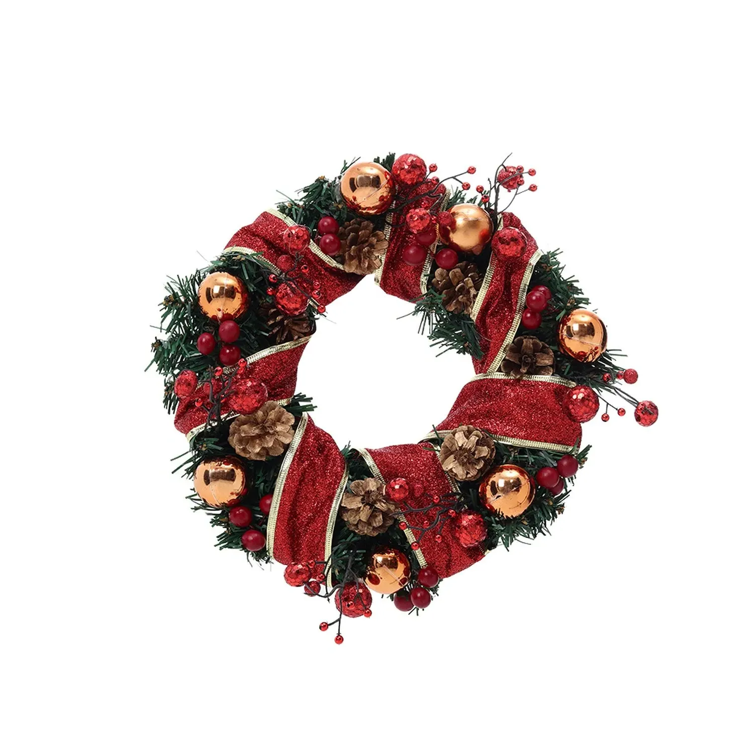 LED Christmas Wreath with Pine Cones - Red by Julian Charles