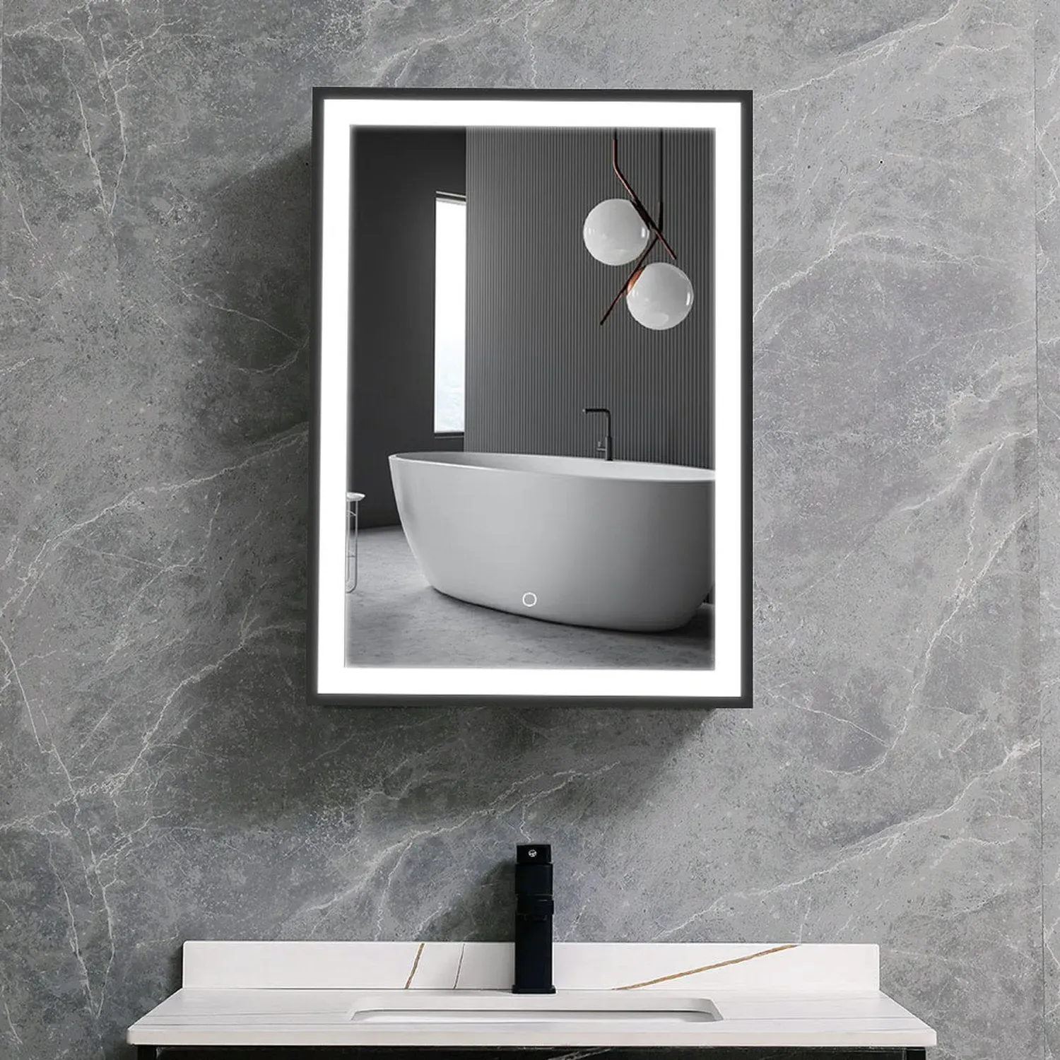 LED Single Door Mirror Cabinet with Demister - Black, Aluminium by Julian Charles
