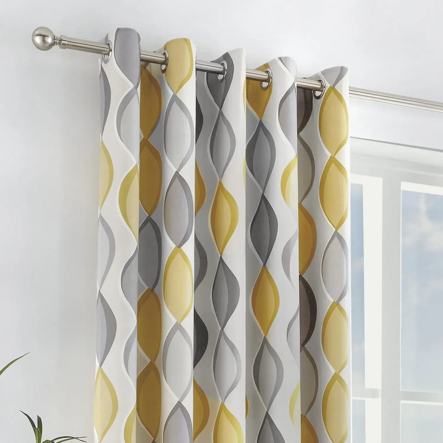 Eyelet Curtains with Abstract Pattern - Grey alternate view