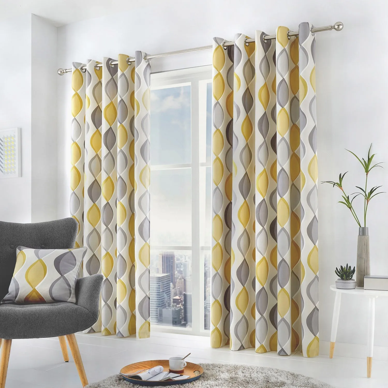 Eyelet Curtains with Abstract Pattern - Grey product