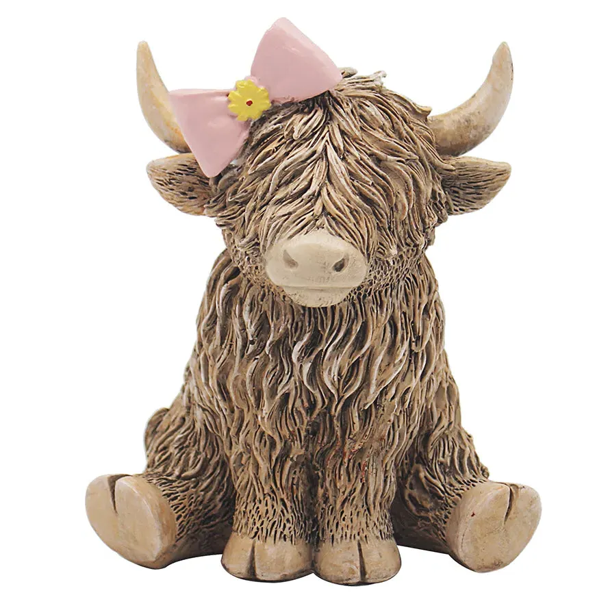 Leonardo Happy Highland Cow Pink Bow Ornament by Julian Charles