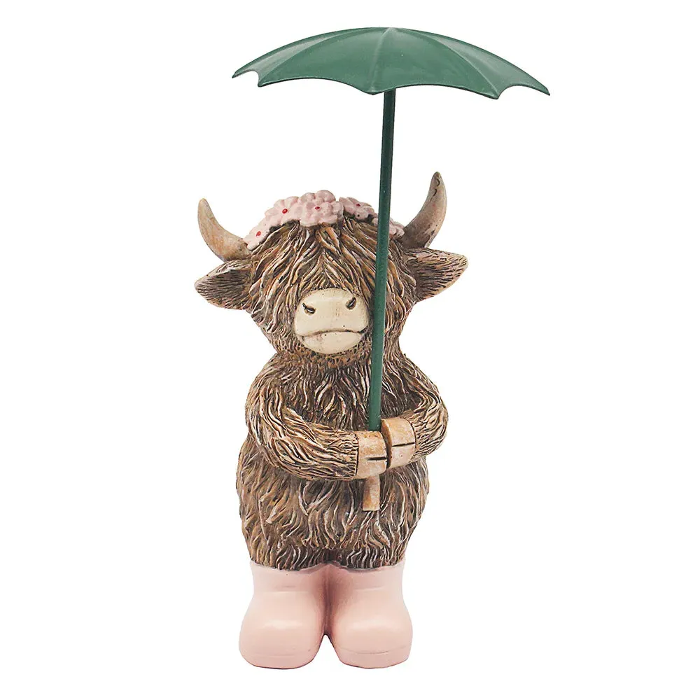 Leonardo Happy Highland Cow Umbrella Girl Ornament by Julian Charles