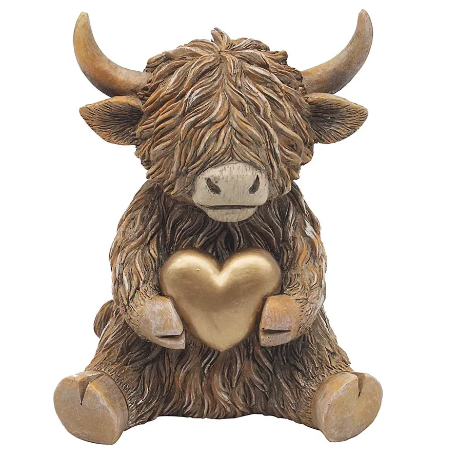 Leonardo Highland Cow Gold Heart Ornament by Julian Charles
