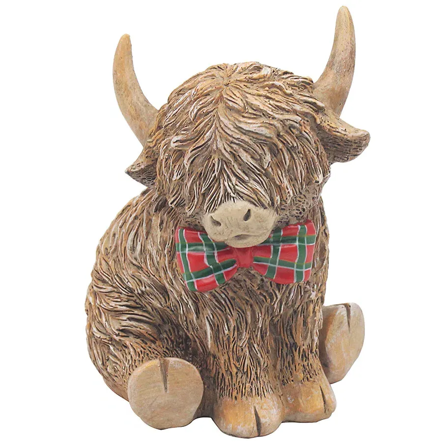 Leonardo Highland Cow Tartan Bow Ornament by Julian Charles