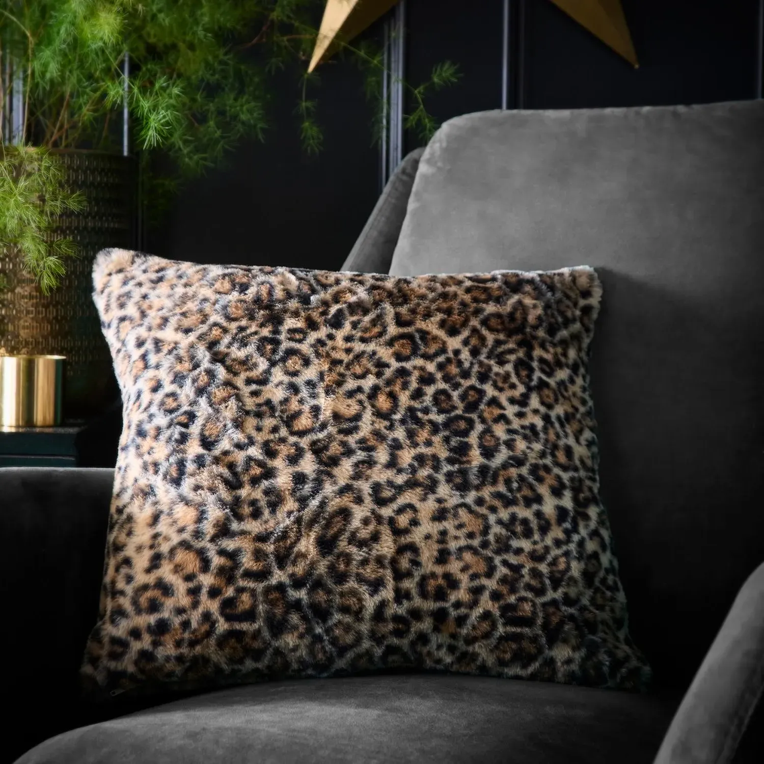 Leopard Print Filled Cushion - Natural, Faux Fur by Julian Charles, alternate view