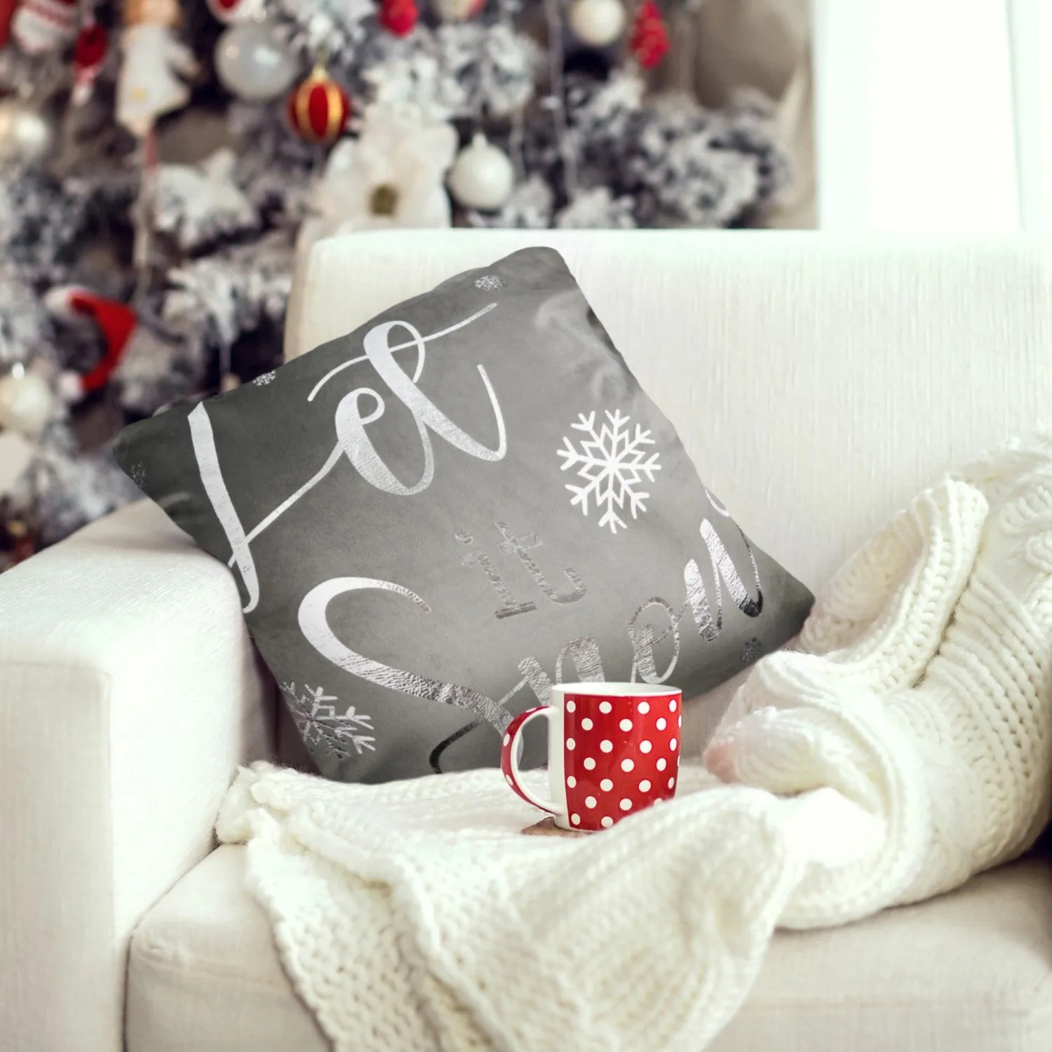 Let it Snow Velvet Cushion Cover Pair - Grey by Julian Charles, alternate view