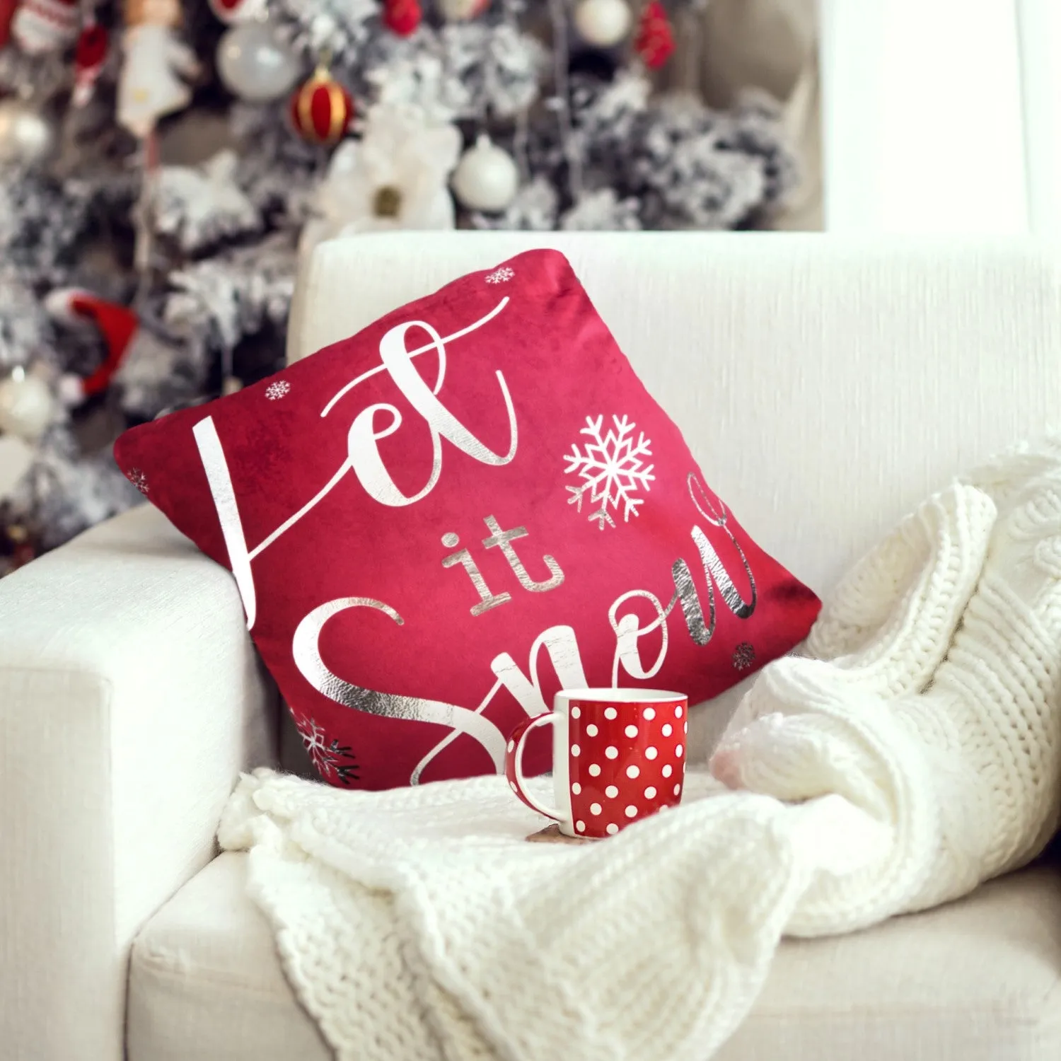 Let it Snow Velvet Cushion Cover Pair - Red by Julian Charles, image 2