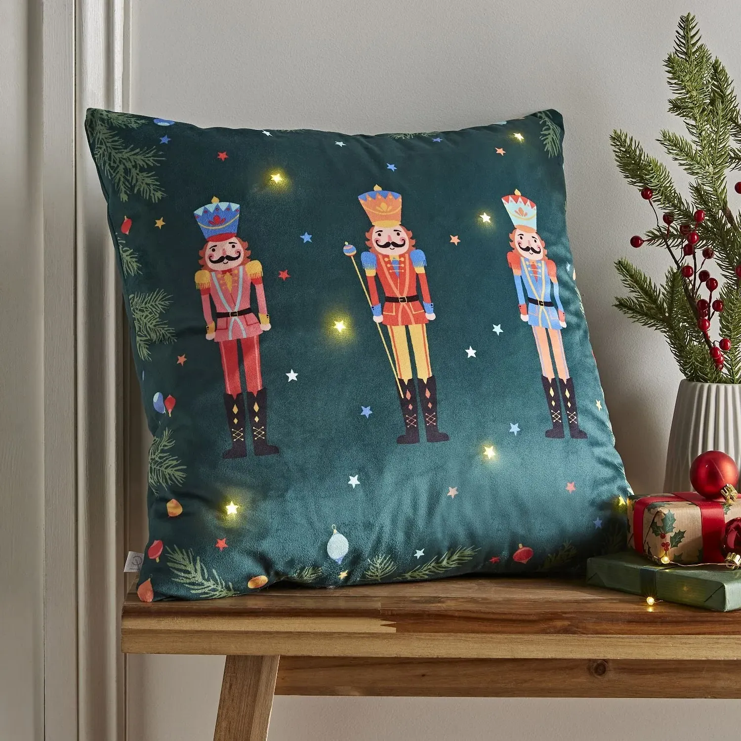 Light Up Cushion with LED - Green, Velvet
