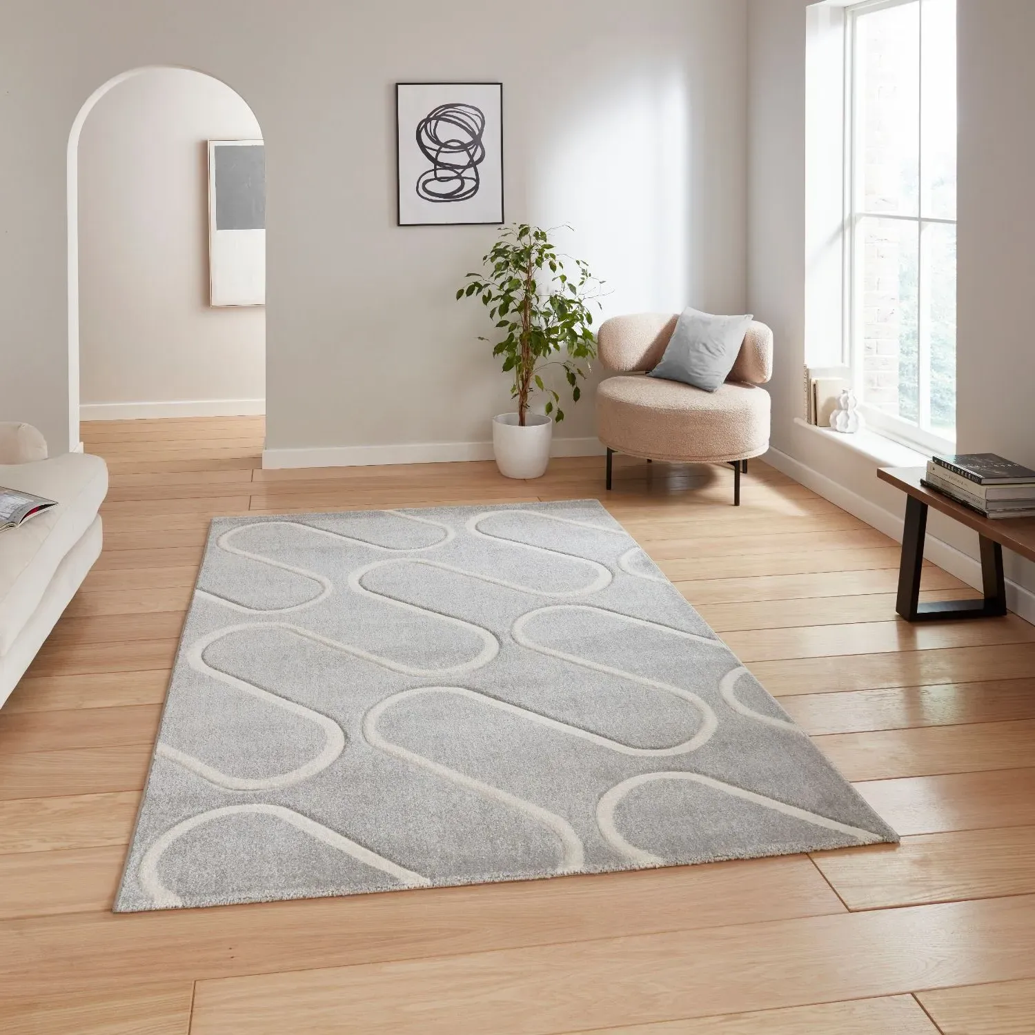 Linear Curve Rug - Grey, Polypropylene