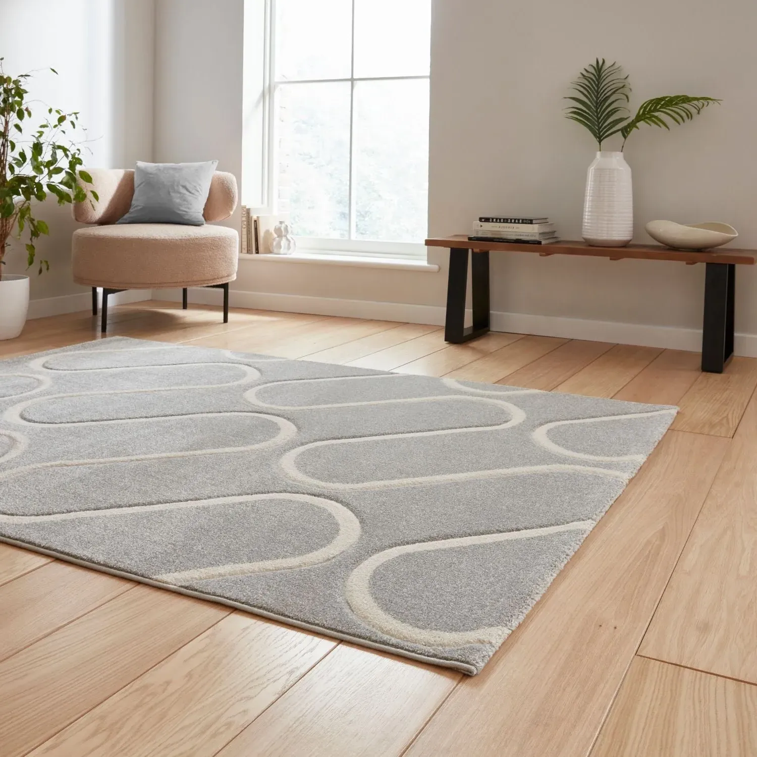 Linear Curve Rug - Grey, Polypropylene