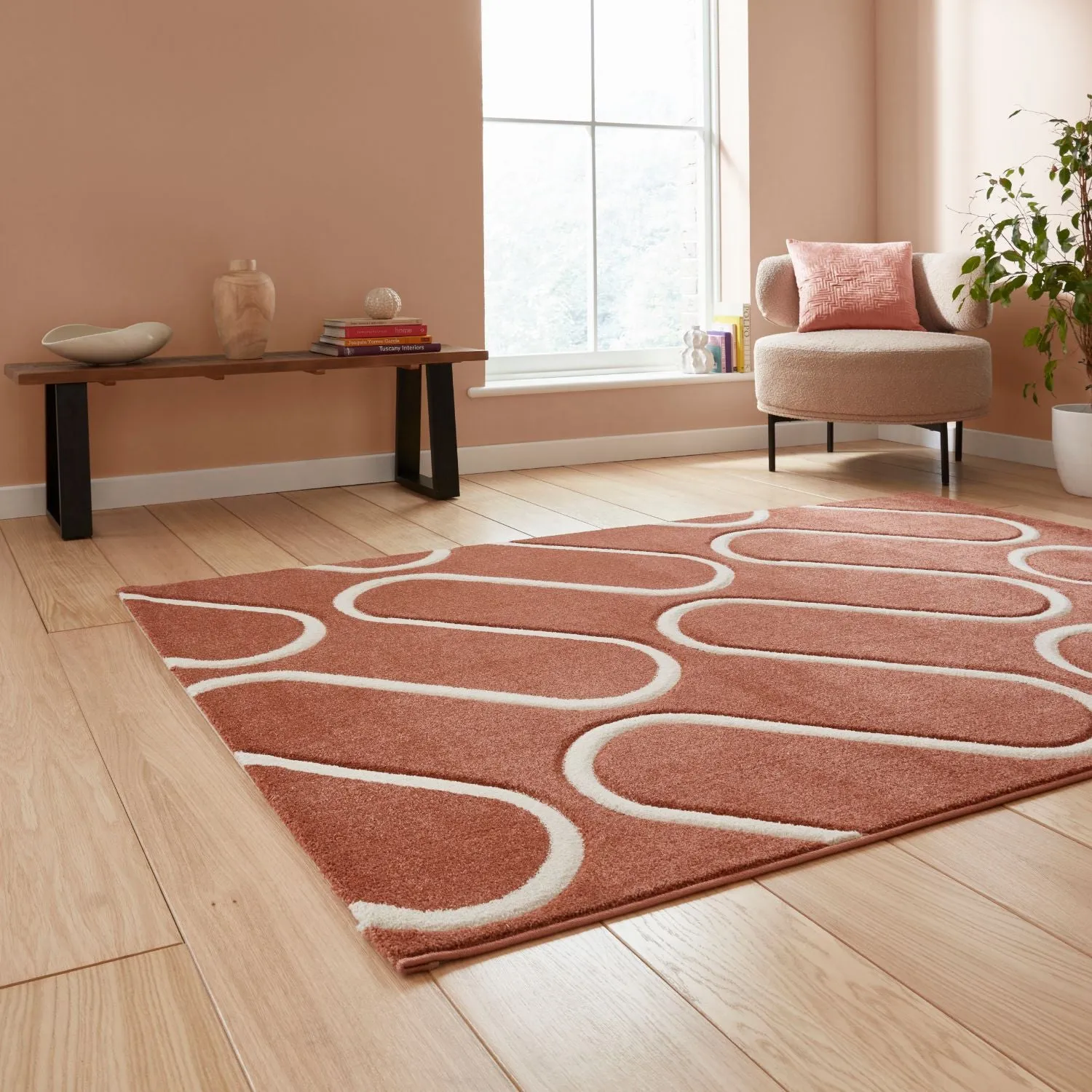 Linear Curve Rug - Terracotta, Polypropylene