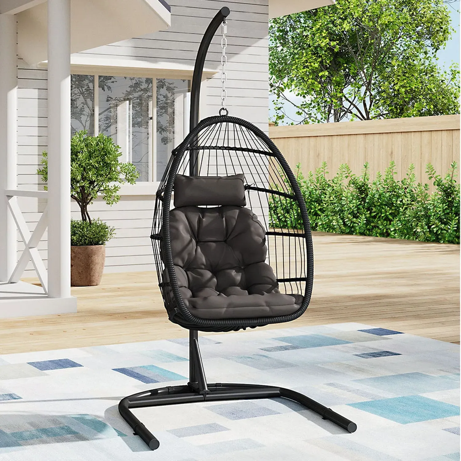 Linear Wicker Hanging Egg Chair - Black by Julian Charles, alternate view