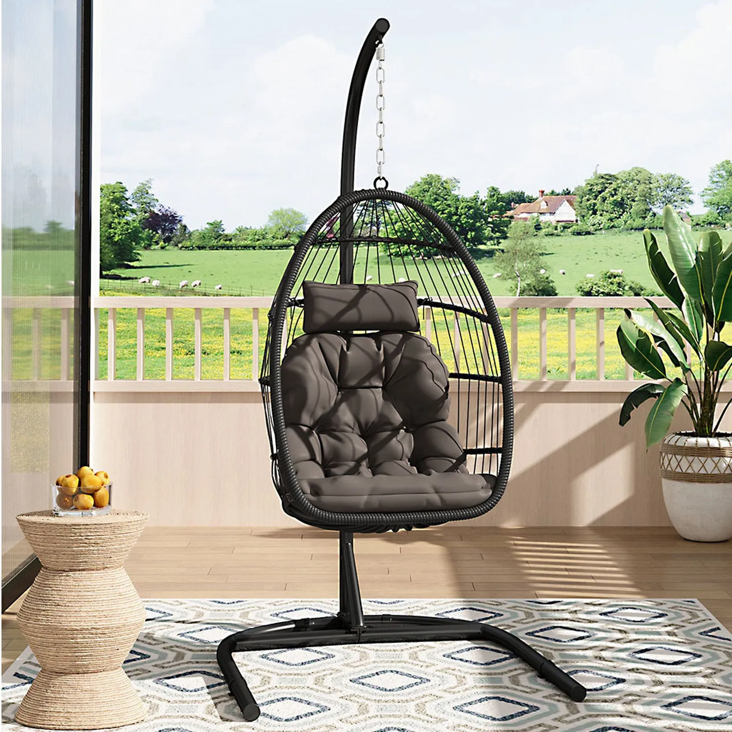 Linear Wicker Hanging Egg Chair - Black by Julian Charles